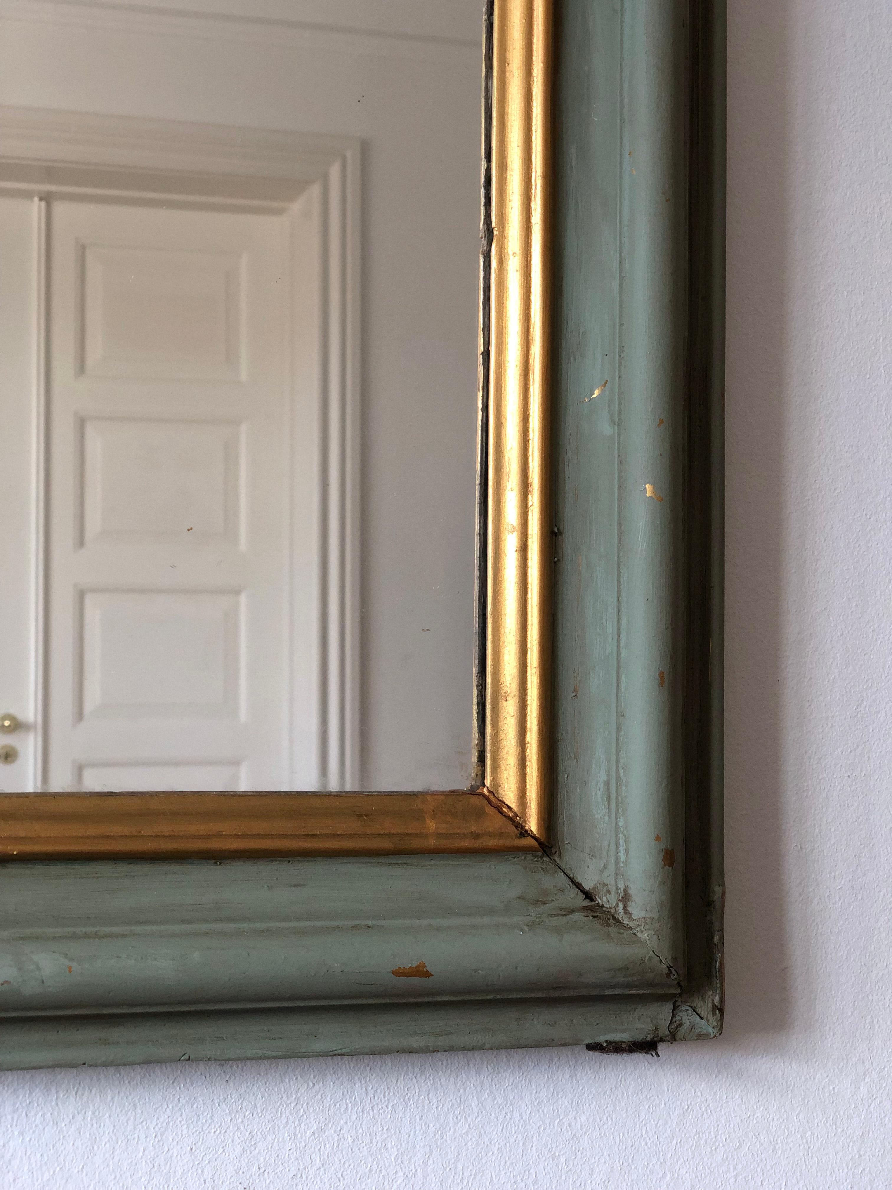 Large Antique Louis Philippe French Full length Mirror in Green and Gold, Late 1 Bon état - En vente à Sakskøbing, DK