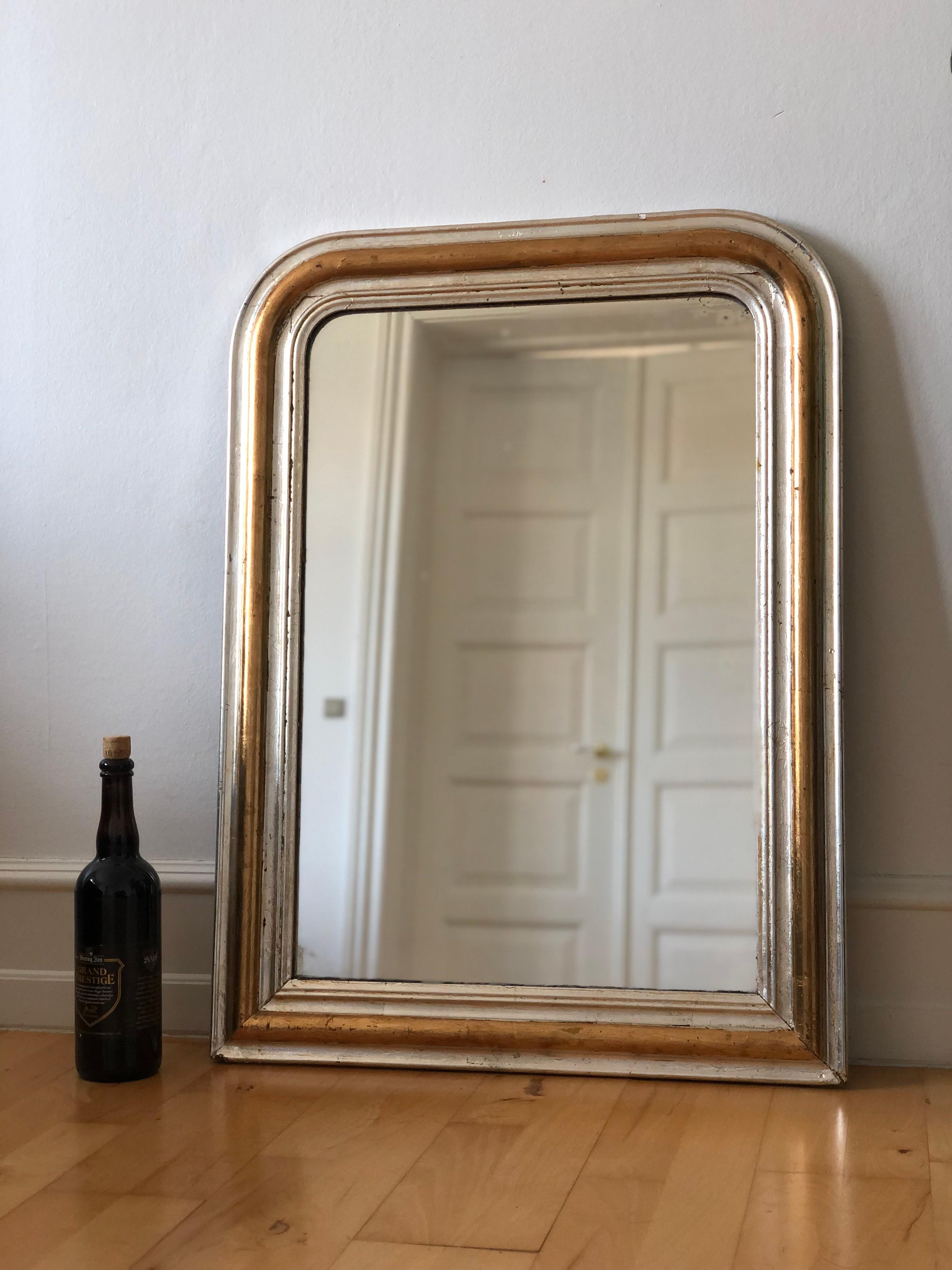 Large Antique Louis Philippe French Giltwood Mirror in Silver and Gold, 19th Cen In Good Condition For Sale In Sakskøbing, DK