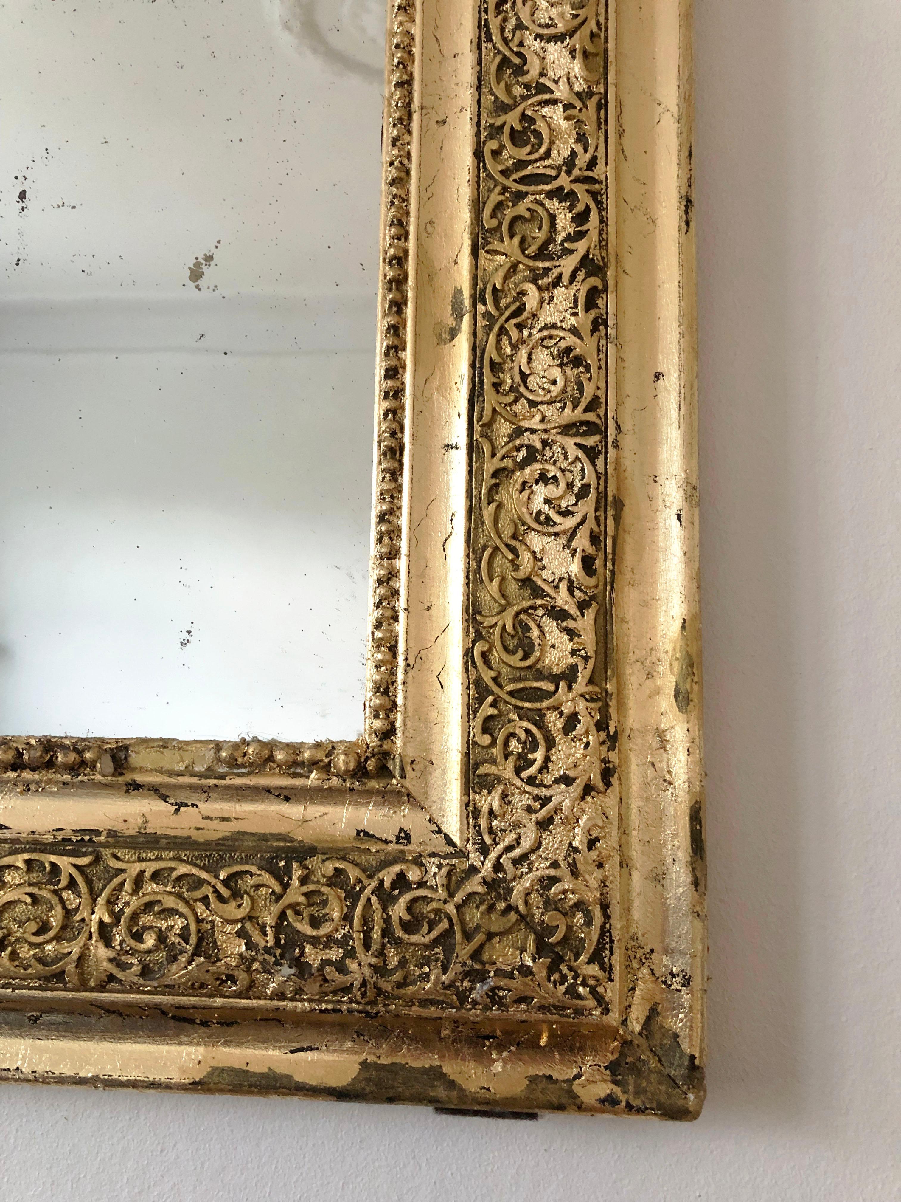 Hand-Crafted Large Antique Louis Philippe French Giltwood Mirror Late 19th Century For Sale