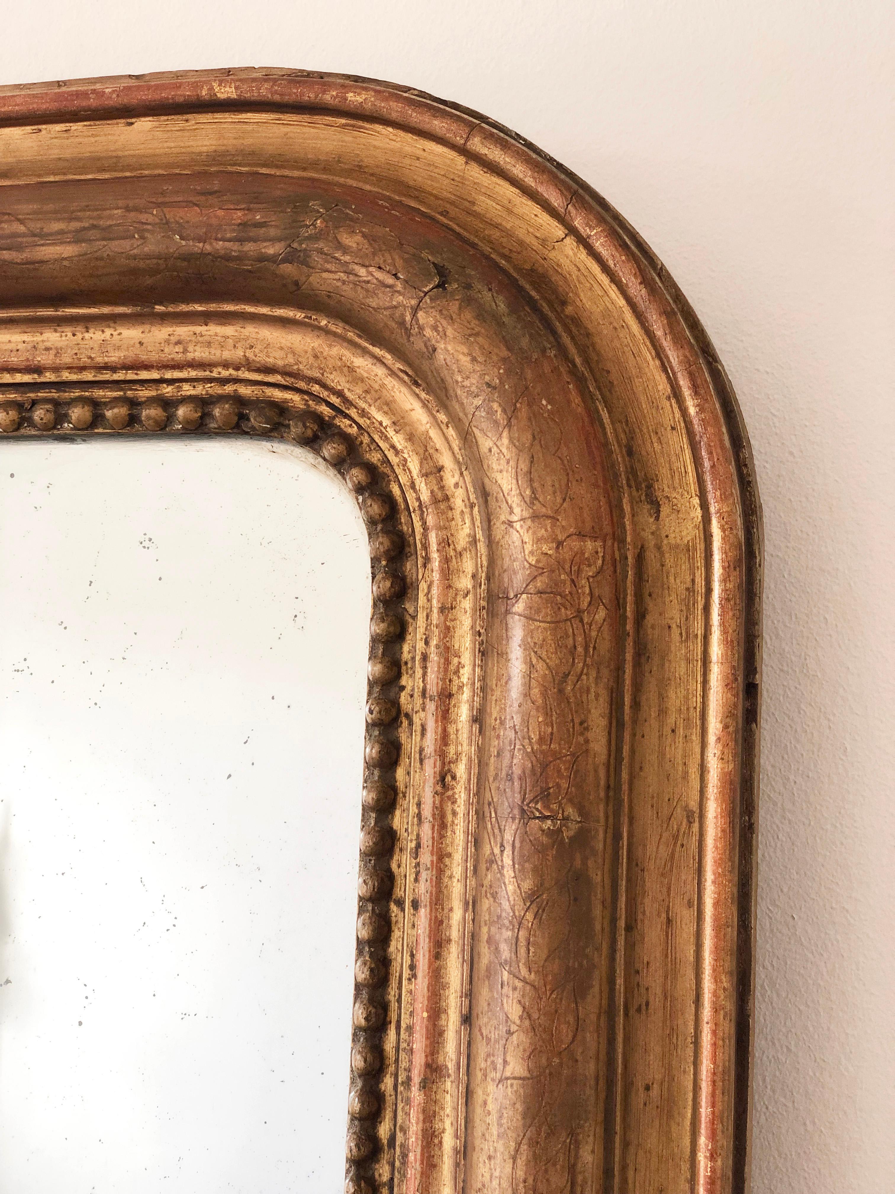 Louis-Philippe Grand miroir ancien en bois doré de Louis Philippe French Fin du 19ème siècle en vente