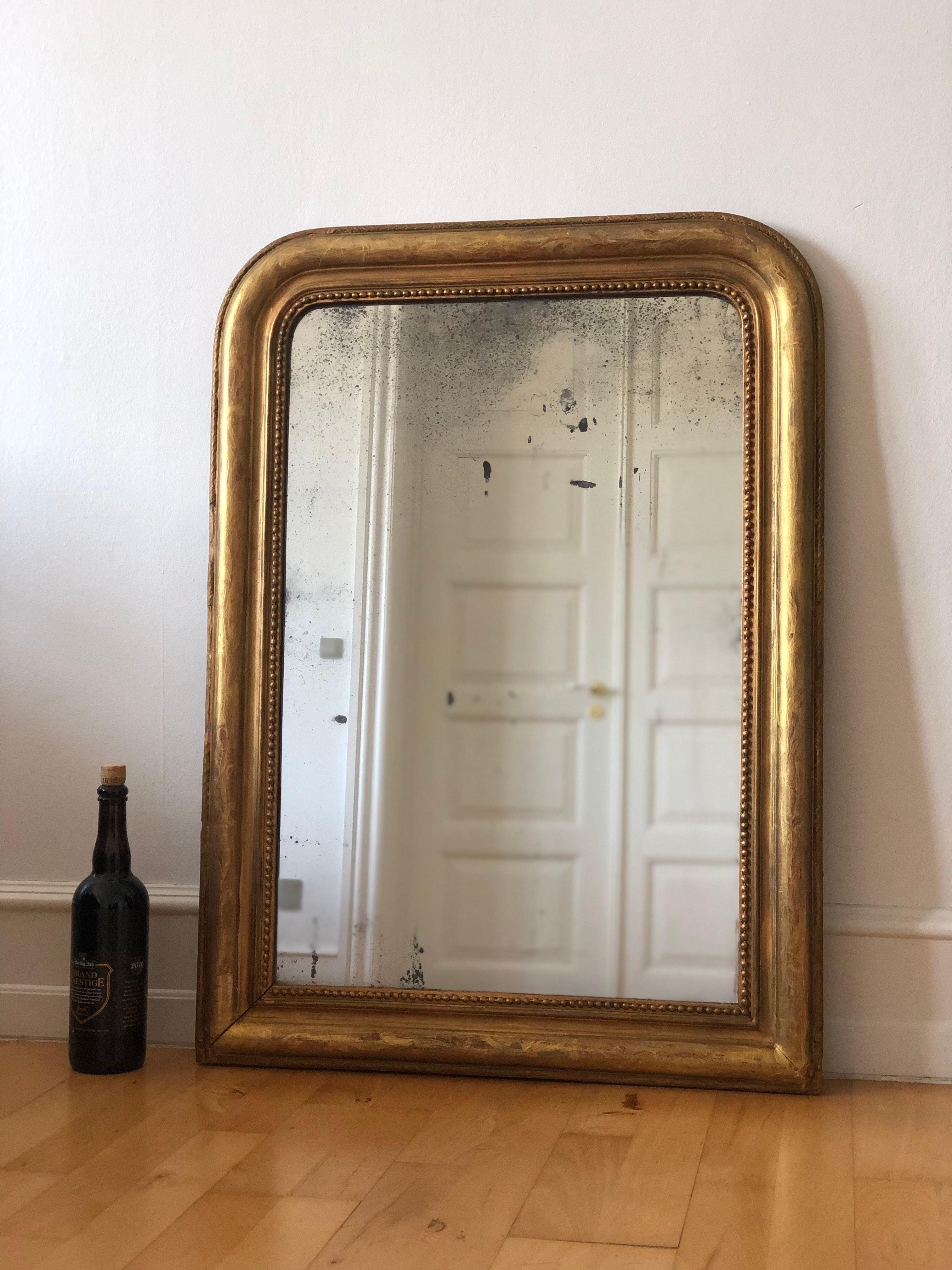 Dorato Grande specchio in legno dorato di Antique French della fine del XIX secolo in vendita