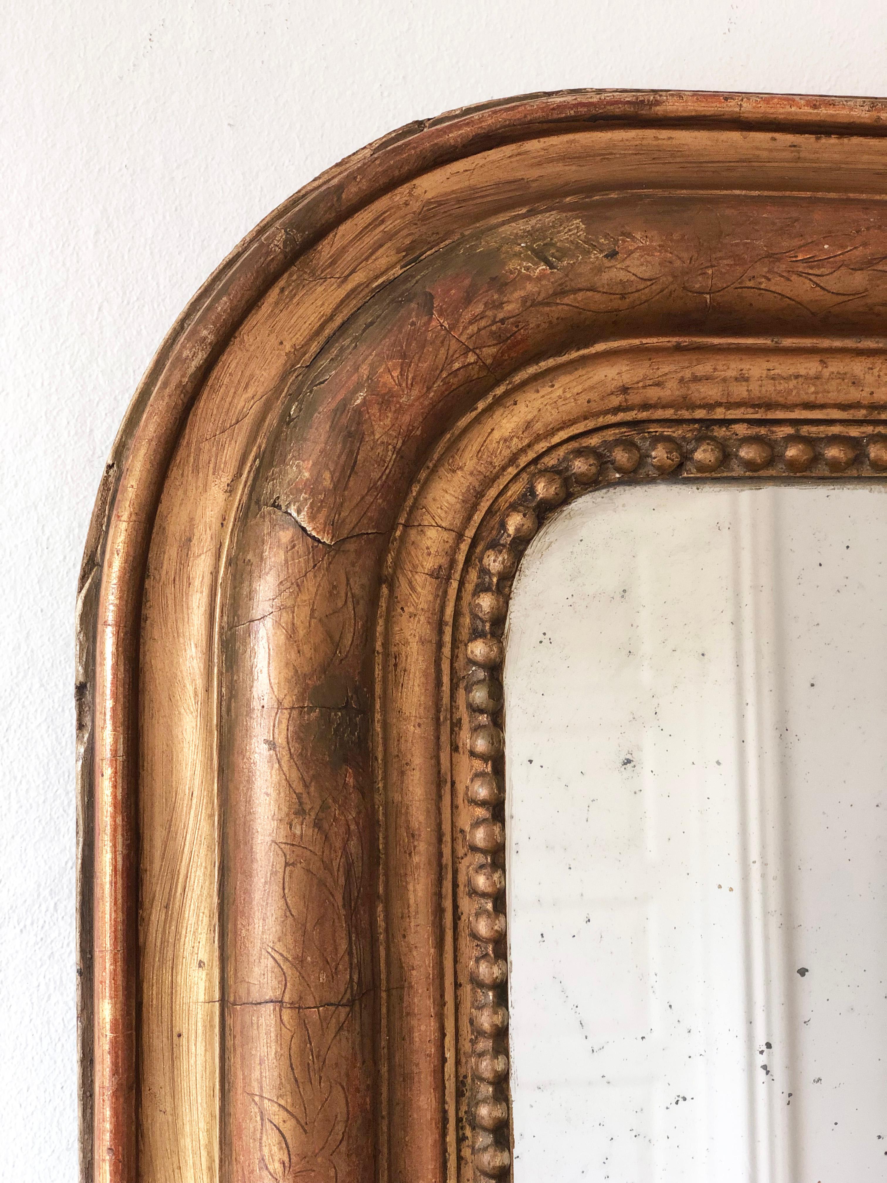 Doré Grand miroir ancien en bois doré de Louis Philippe French Fin du 19ème siècle en vente
