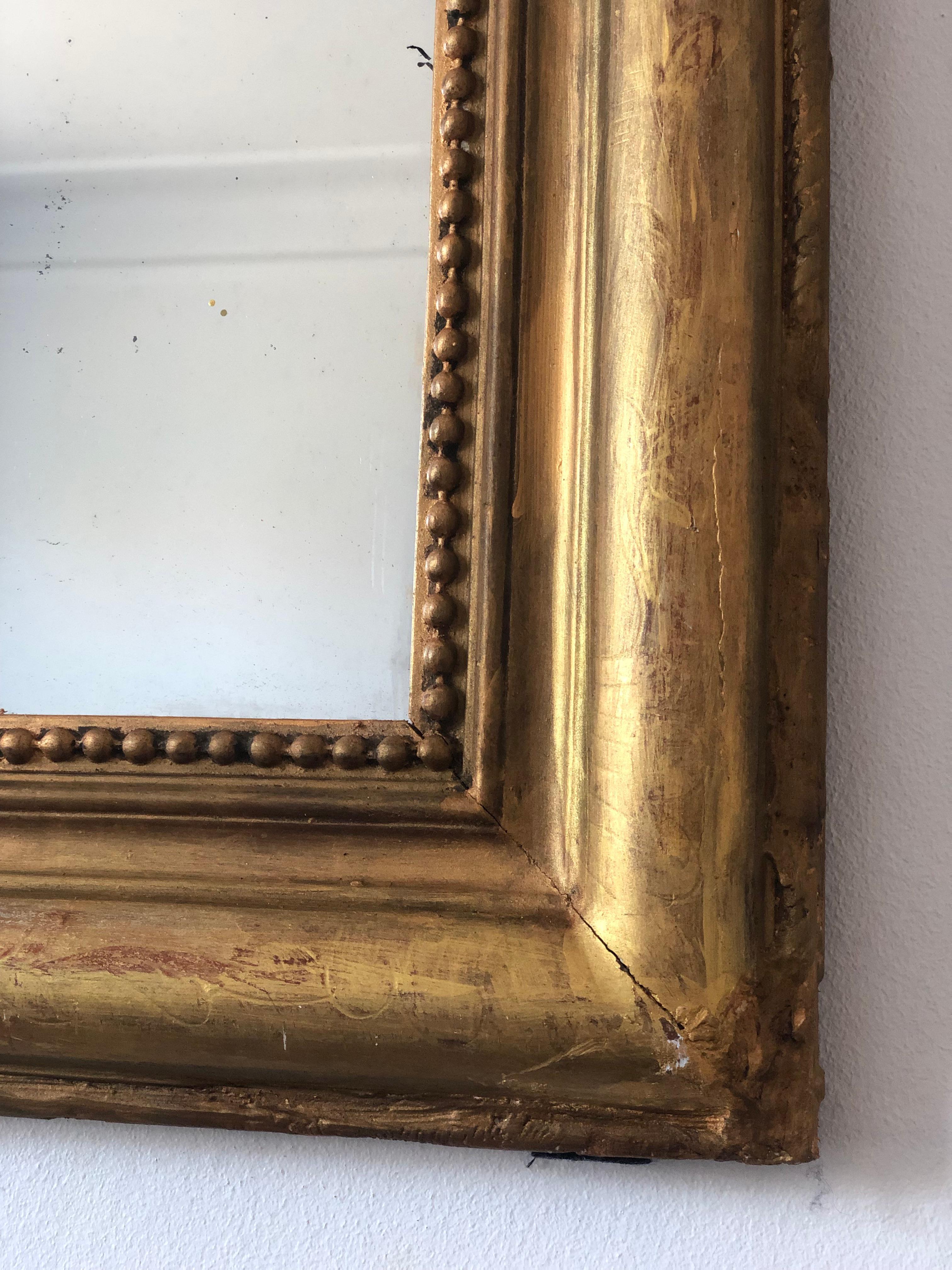 Grande specchio in legno dorato di Antique French della fine del XIX secolo In condizioni buone in vendita a Sakskøbing, DK