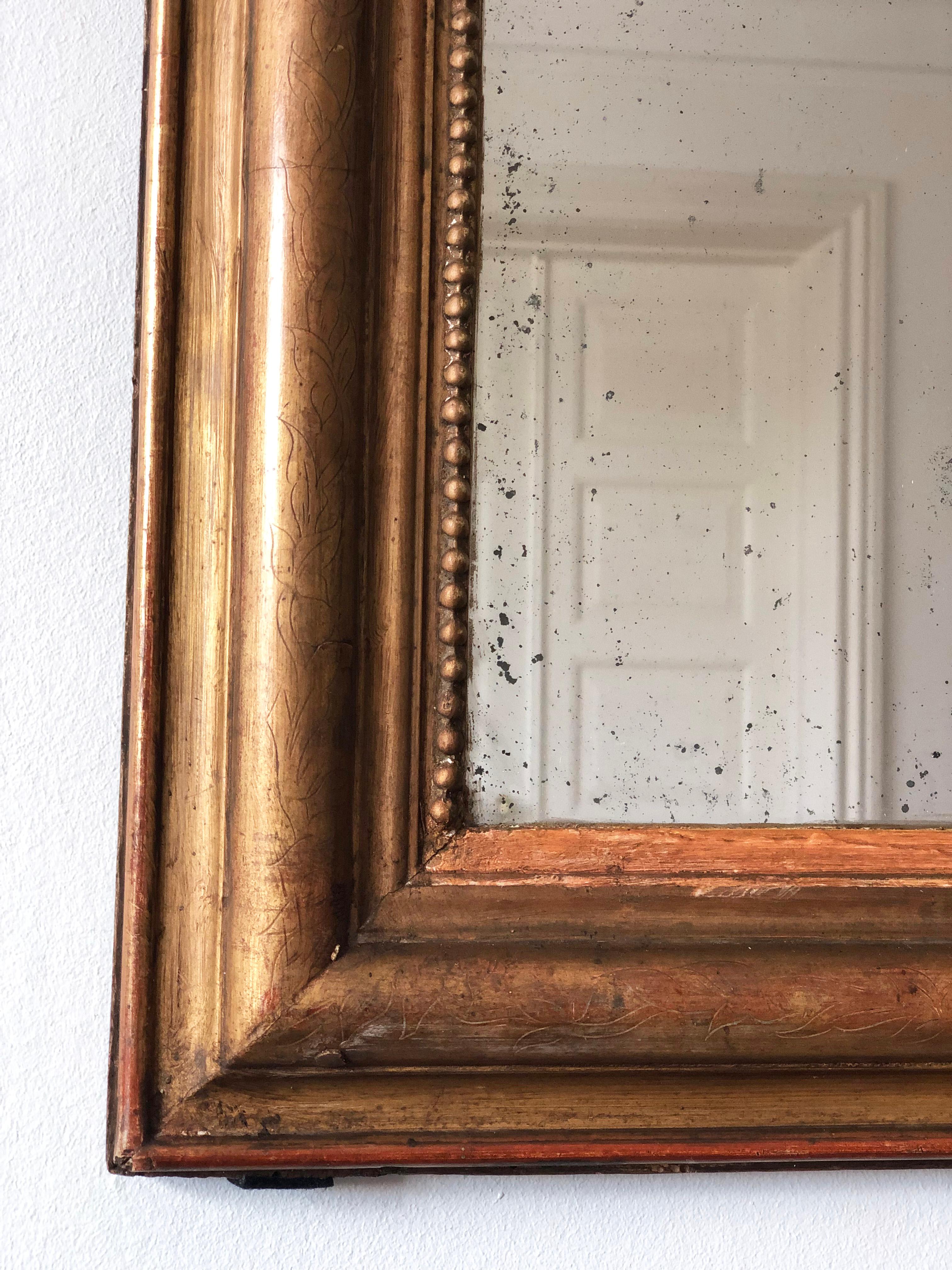 XIXe siècle Grand miroir ancien en bois doré de Louis Philippe French Fin du 19ème siècle en vente