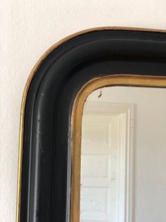 Large Antique French Louis Philippe Mirror – Black and Gold, Late 19th Century