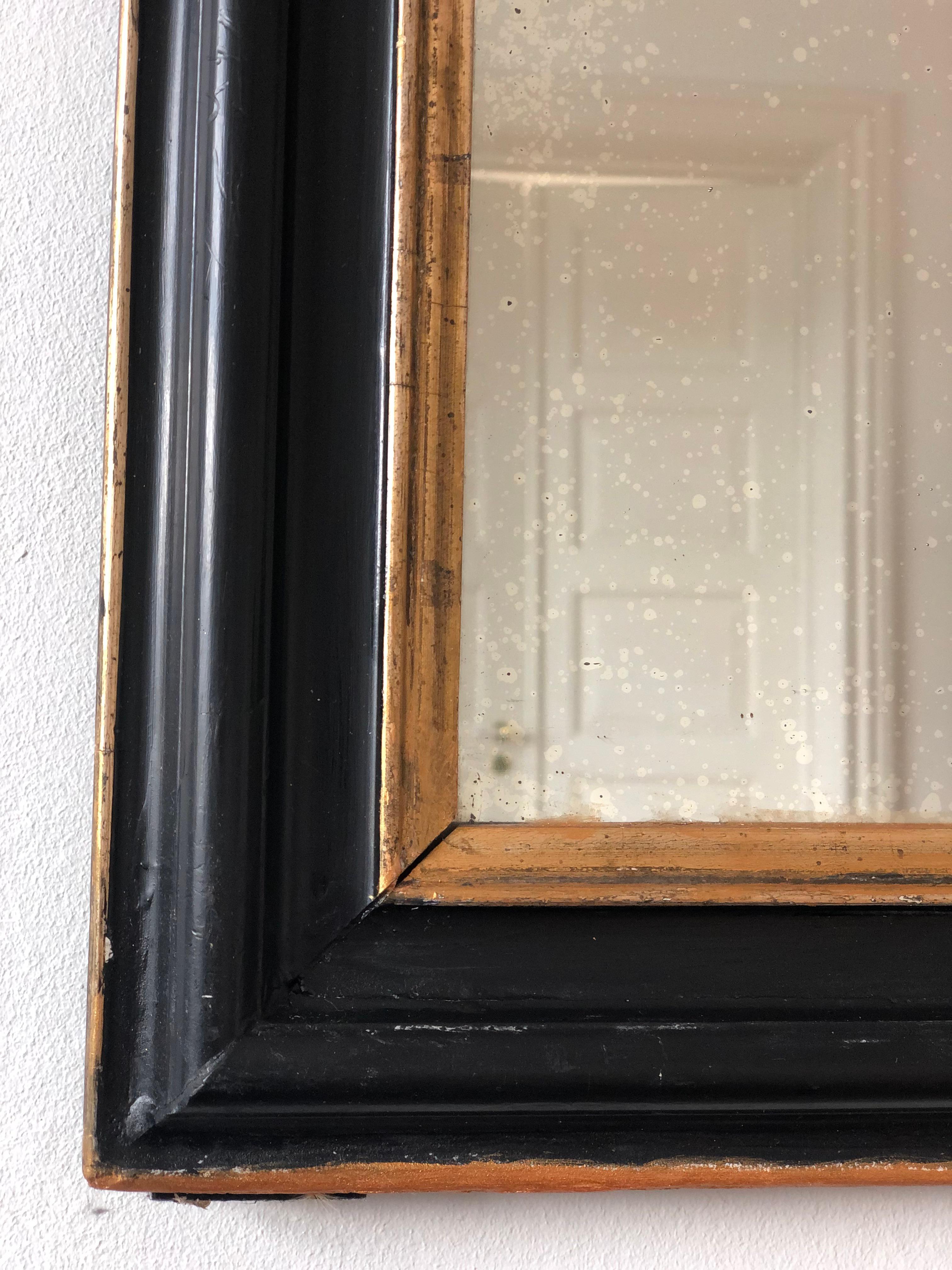 Gilt Large Antique Louis Philippe French Mirror in Black and Gold, Late 19th Century For Sale
