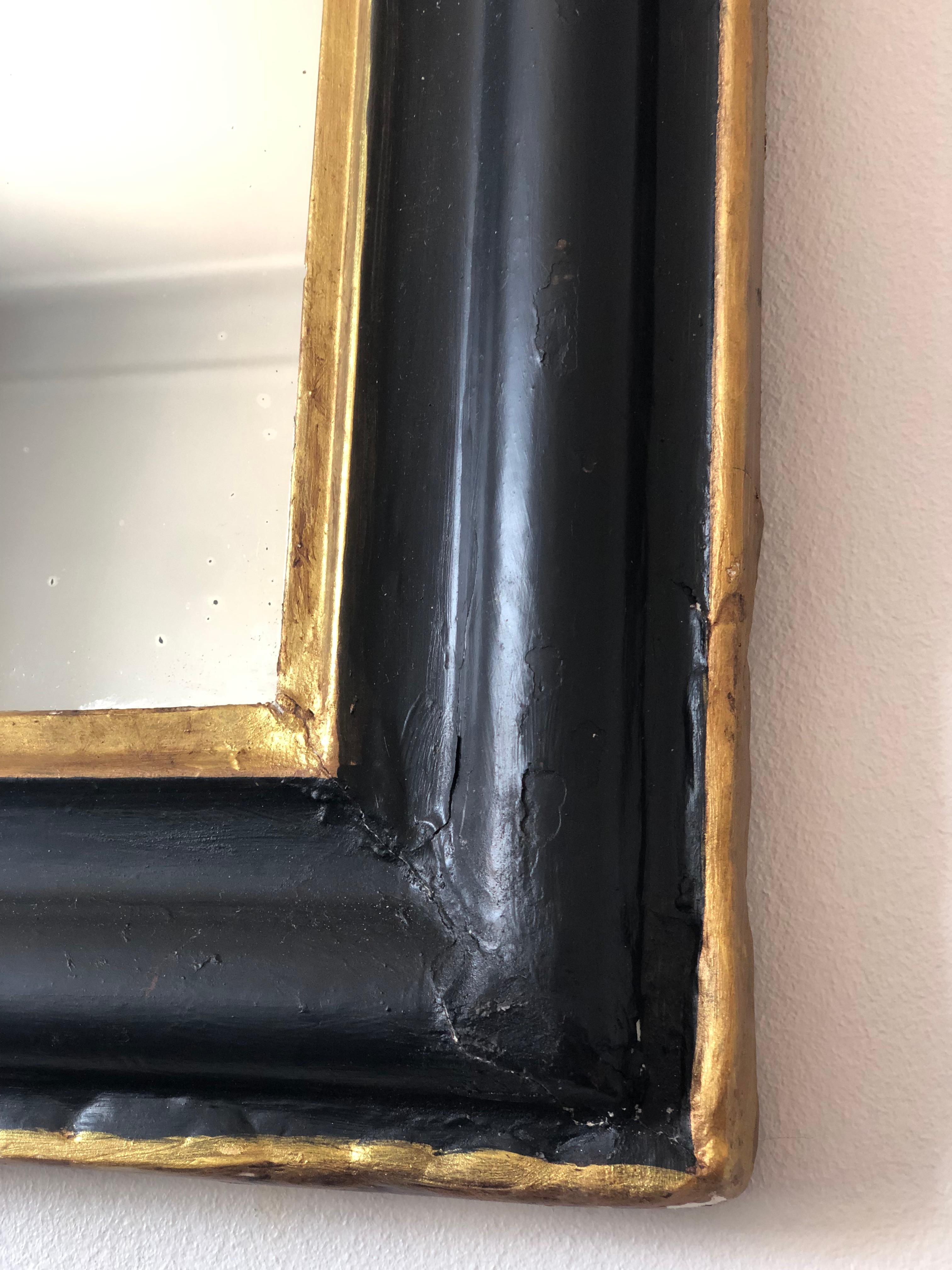 Luigi Filippo Large Antique Louis Philippe French Mirror in Black and Gold, Late 19th Century in vendita