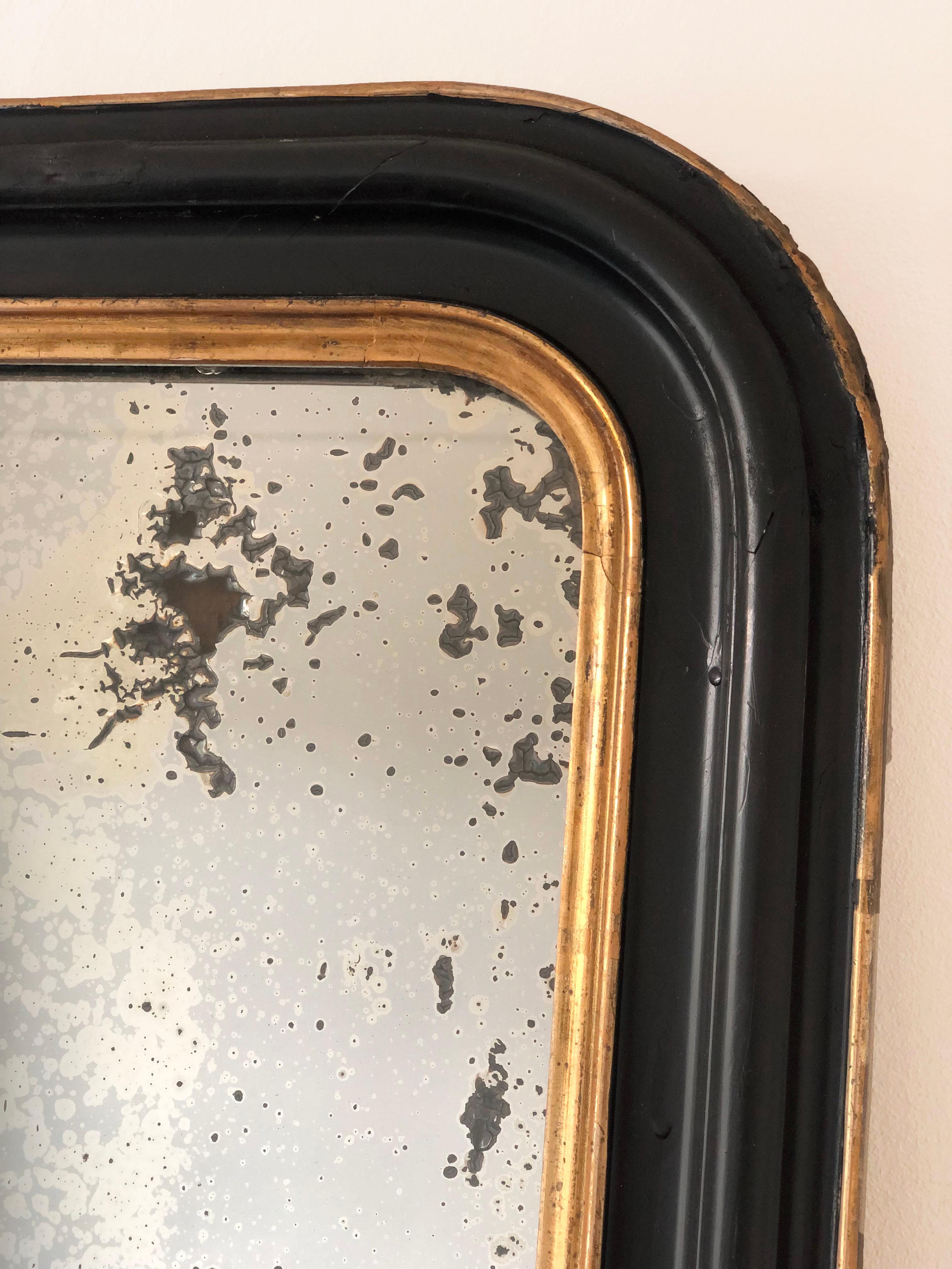 Large Antique Louis Philippe French Mirror in Black and Gold, Late 19th Century In Good Condition For Sale In Sakskøbing, DK