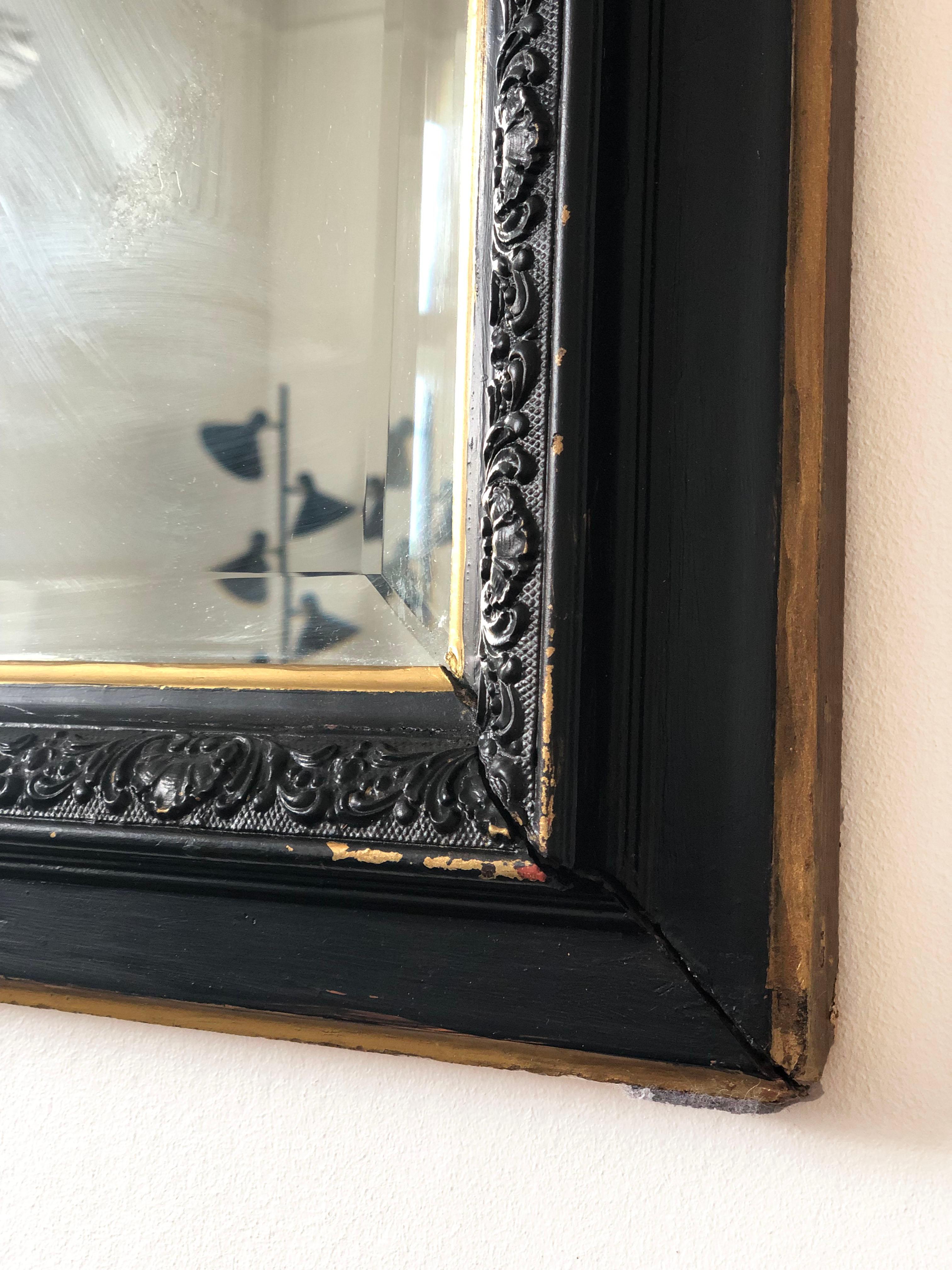 Large Antique Louis Philippe French Mirror in Black and Gold, Late 19th Century For Sale 1