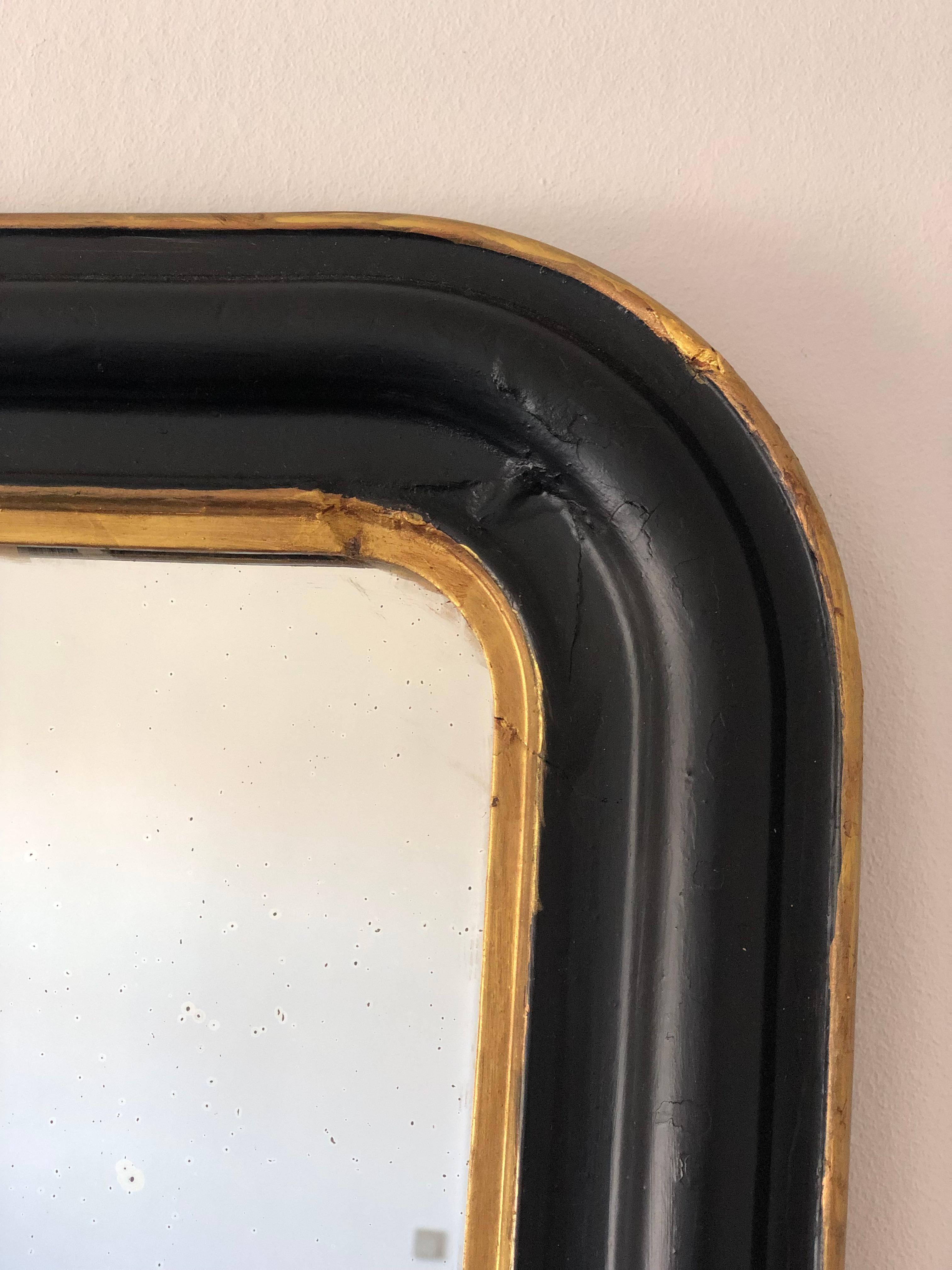 Dorato Large Antique Louis Philippe French Mirror in Black and Gold, Late 19th Century in vendita