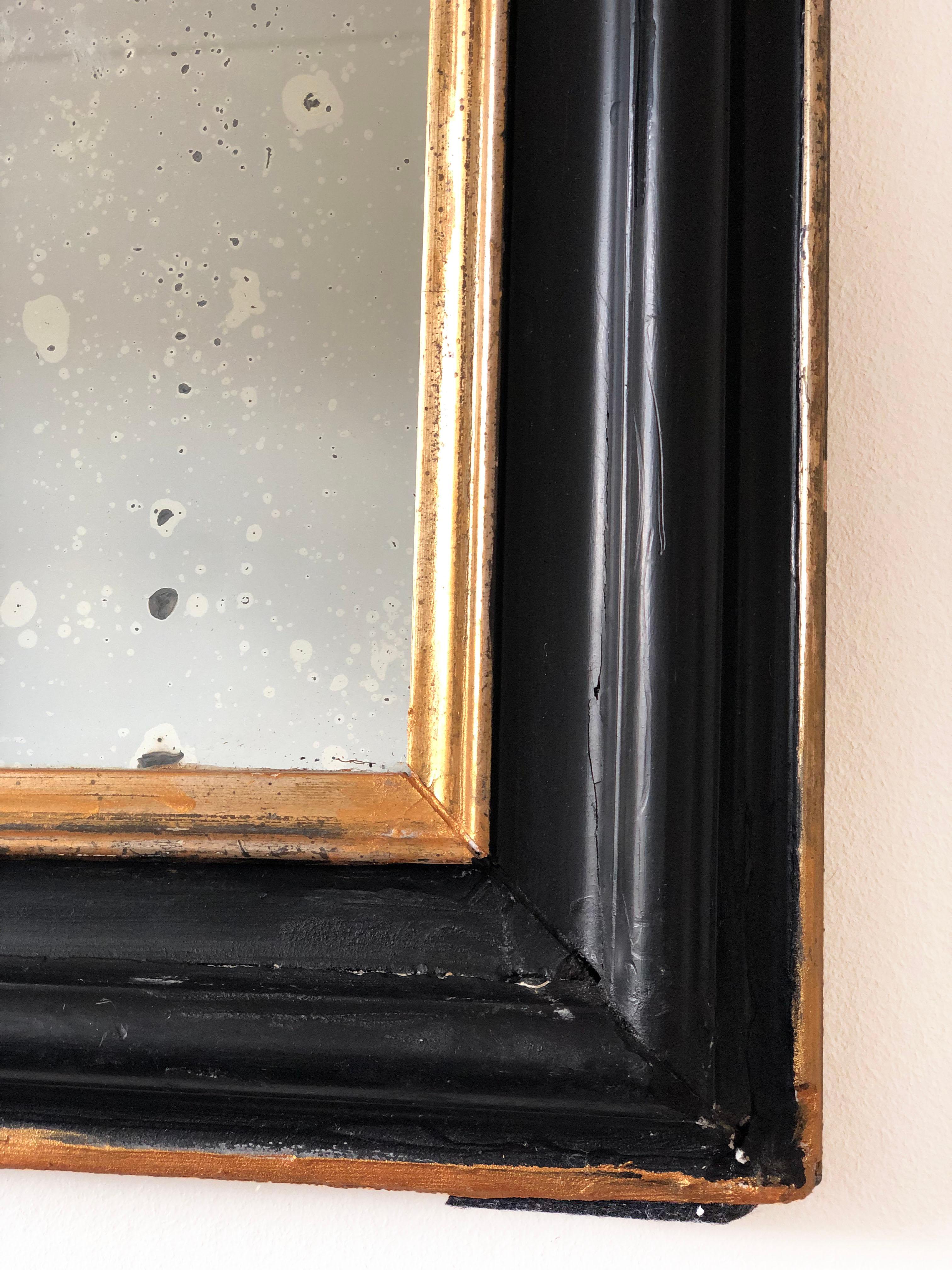 Large Antique Louis Philippe French Mirror in Black and Gold, Late 19th Century For Sale 1