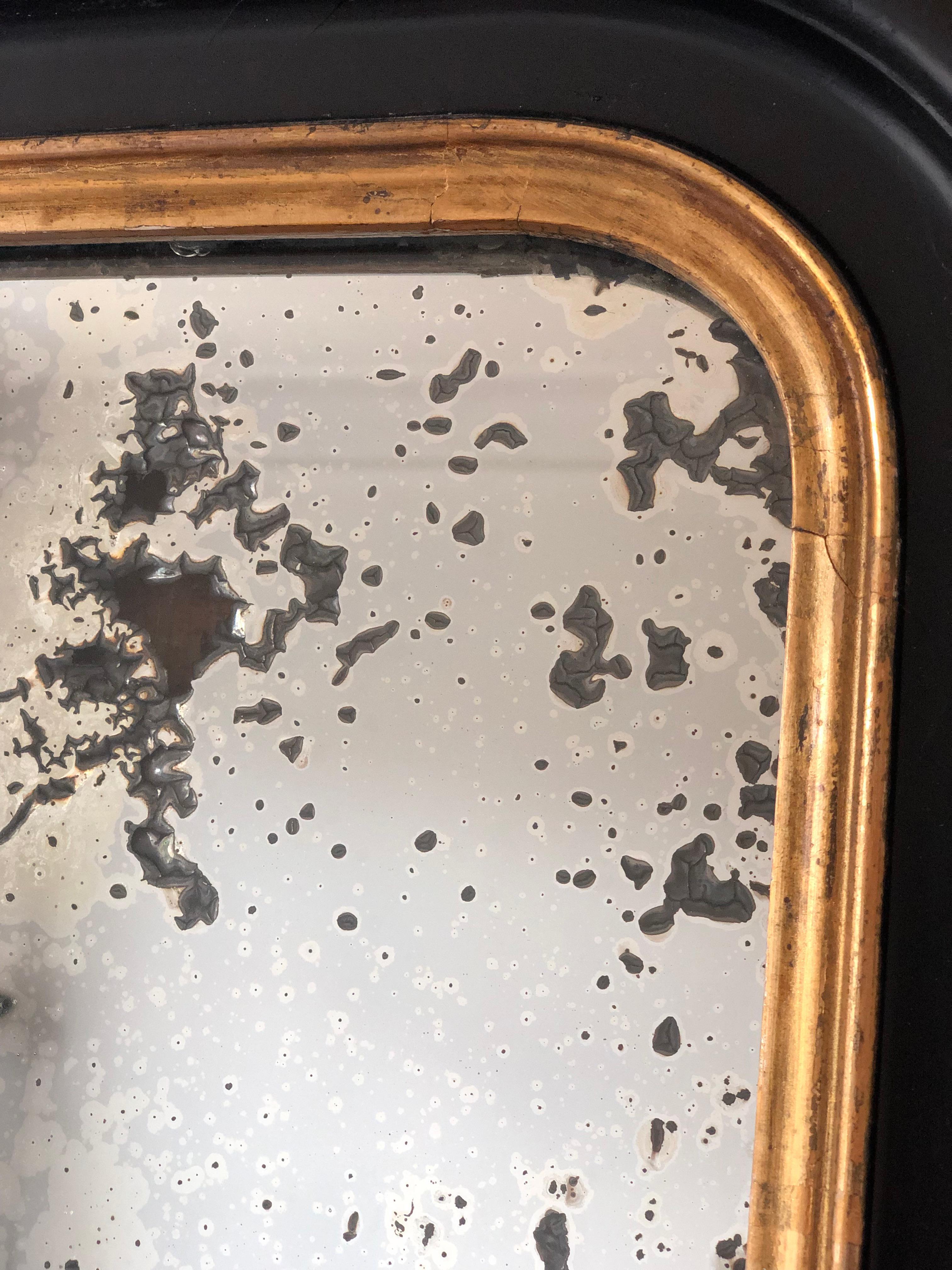Large Antique Louis Philippe French Mirror in Black and Gold, Late 19th Century For Sale 2