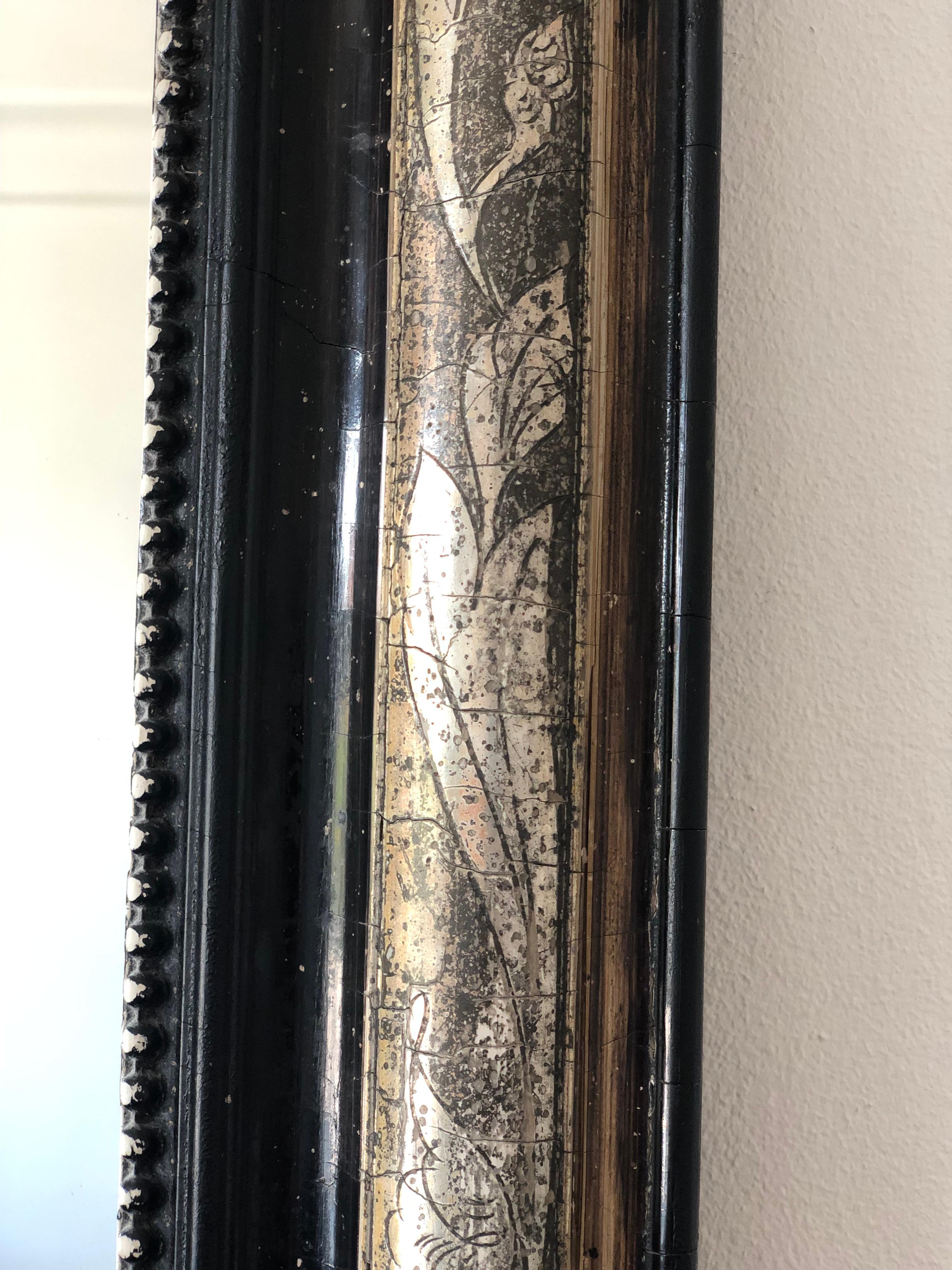 Francese Grande Antique Mirror francese Louis Philippe in nero e argento Fine XIX secolo in vendita