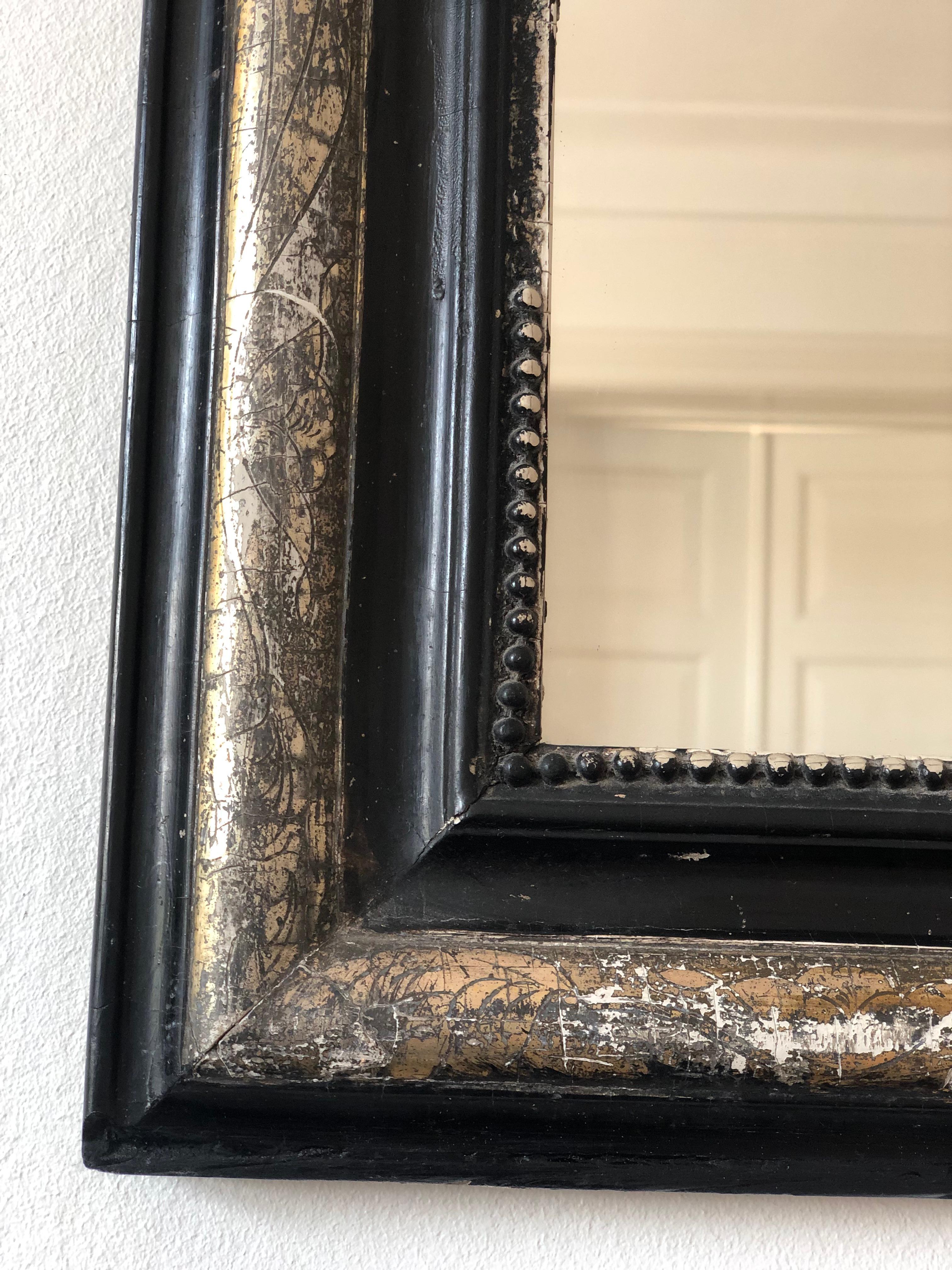 Grande Antique Mirror francese Louis Philippe in nero e argento Fine XIX secolo In condizioni buone in vendita a Sakskøbing, DK