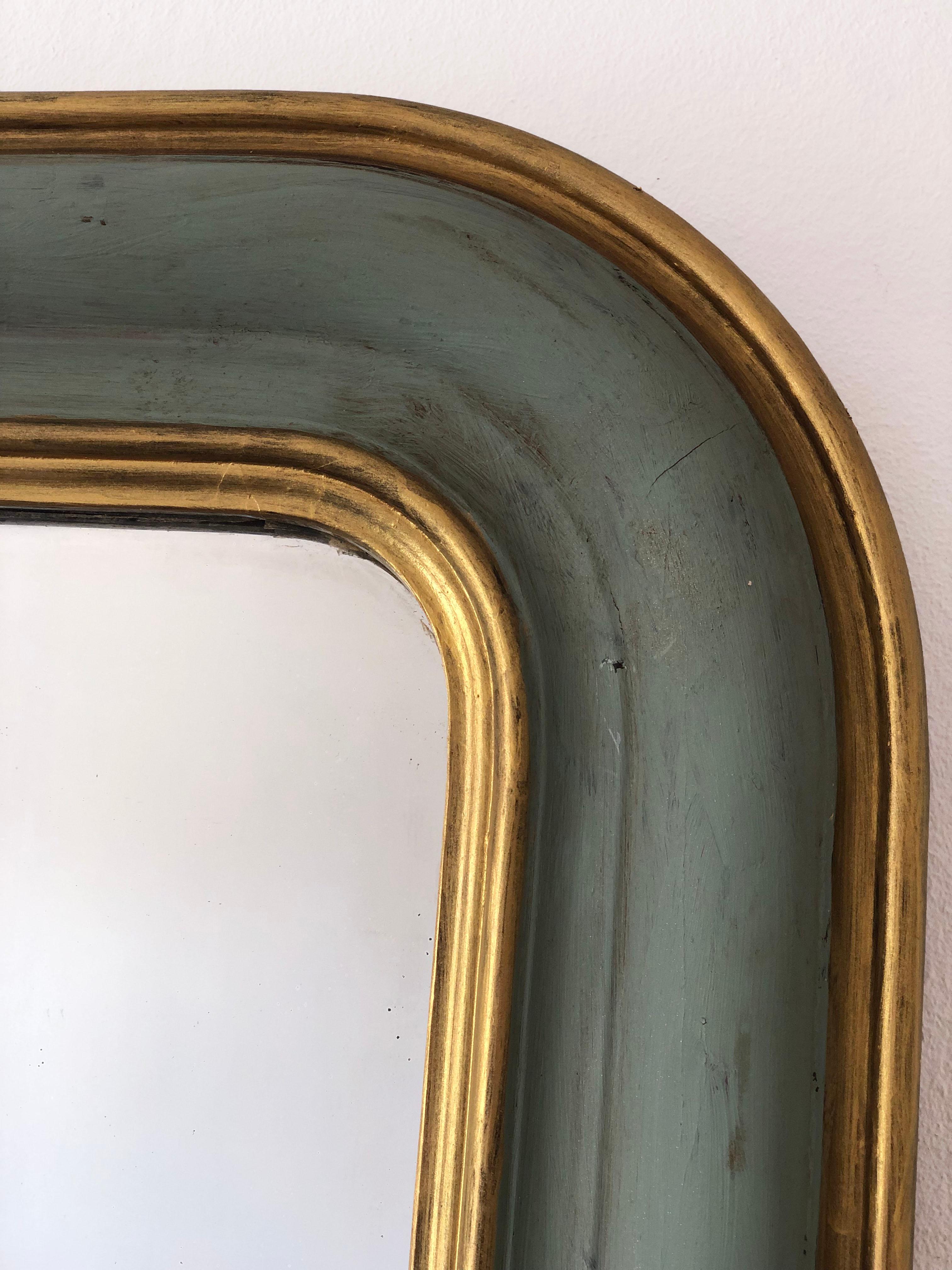 Gilt Large Antique Louis Philippe French Mirror in Green and Gold, Late 19th Century For Sale