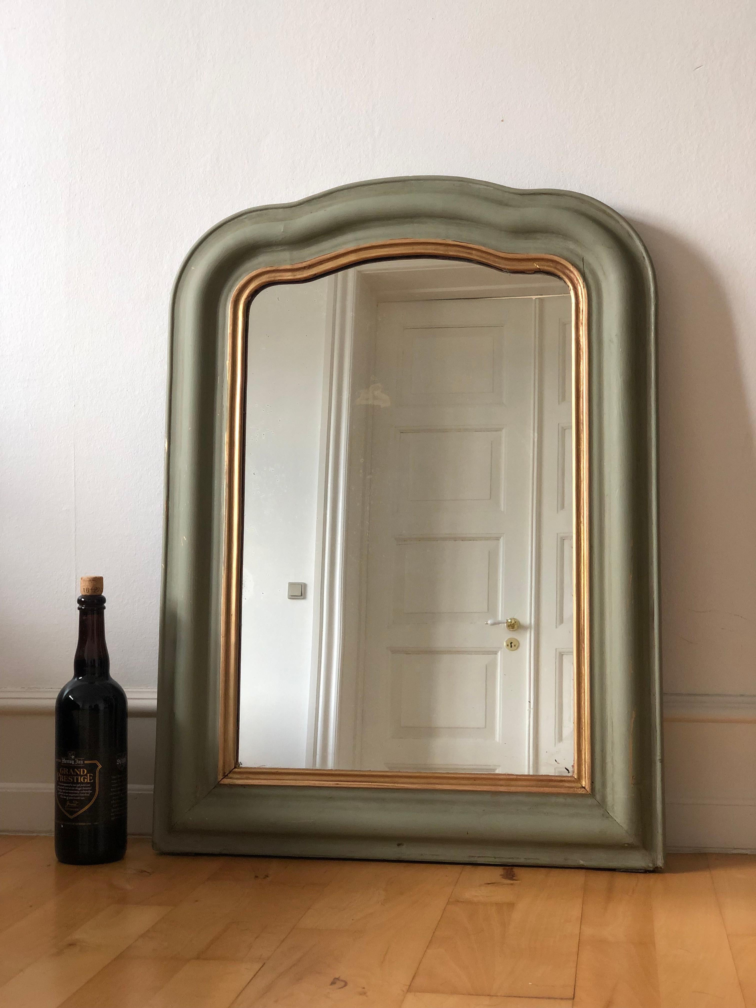 Large Antique Louis Philippe French Mirror in Green and Gold, Late 19th Century In Good Condition For Sale In Sakskøbing, DK