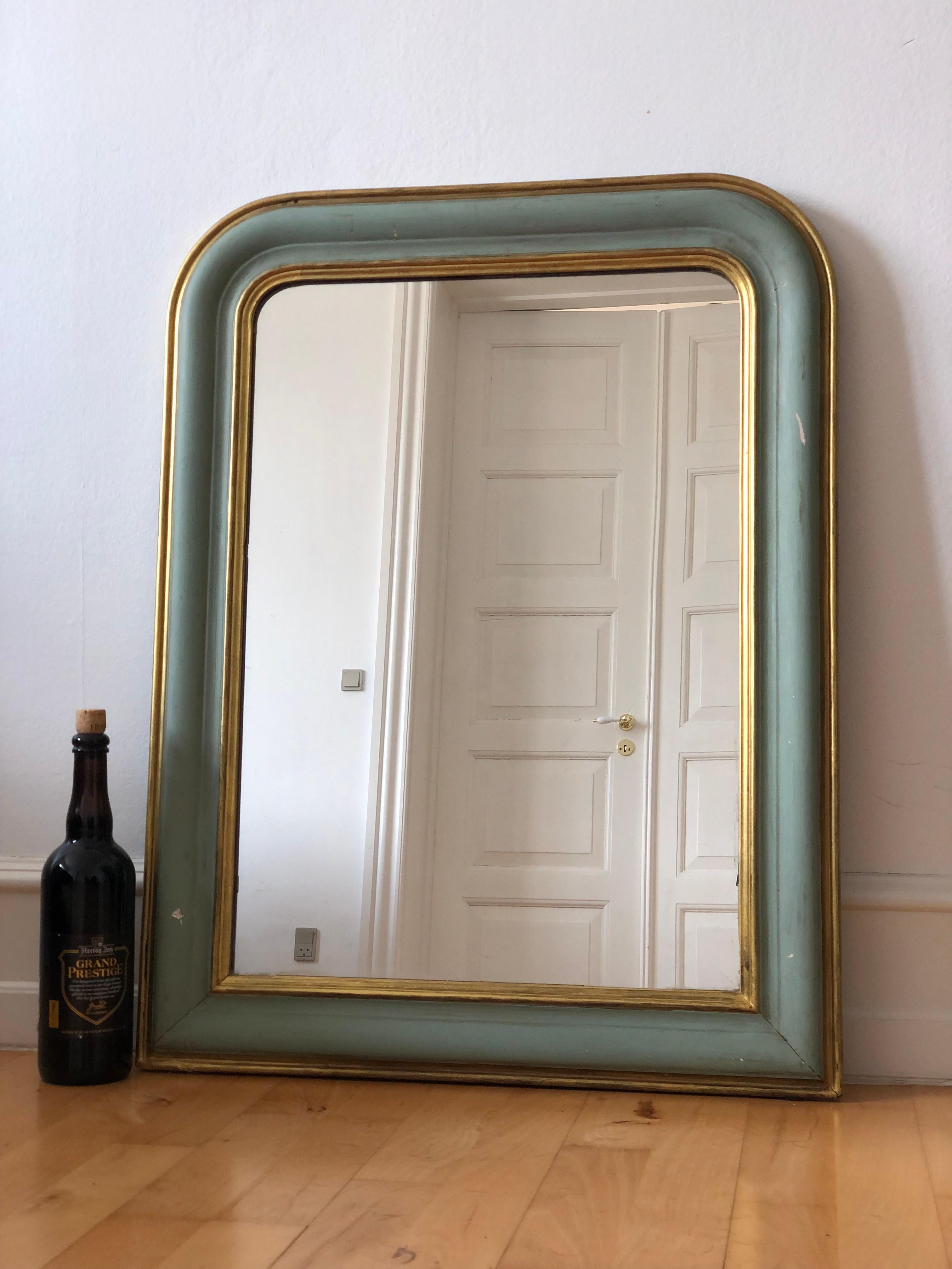 Large Antique Louis Philippe French Mirror in Green and Gold, Late 19th Century In Good Condition For Sale In Sakskøbing, DK