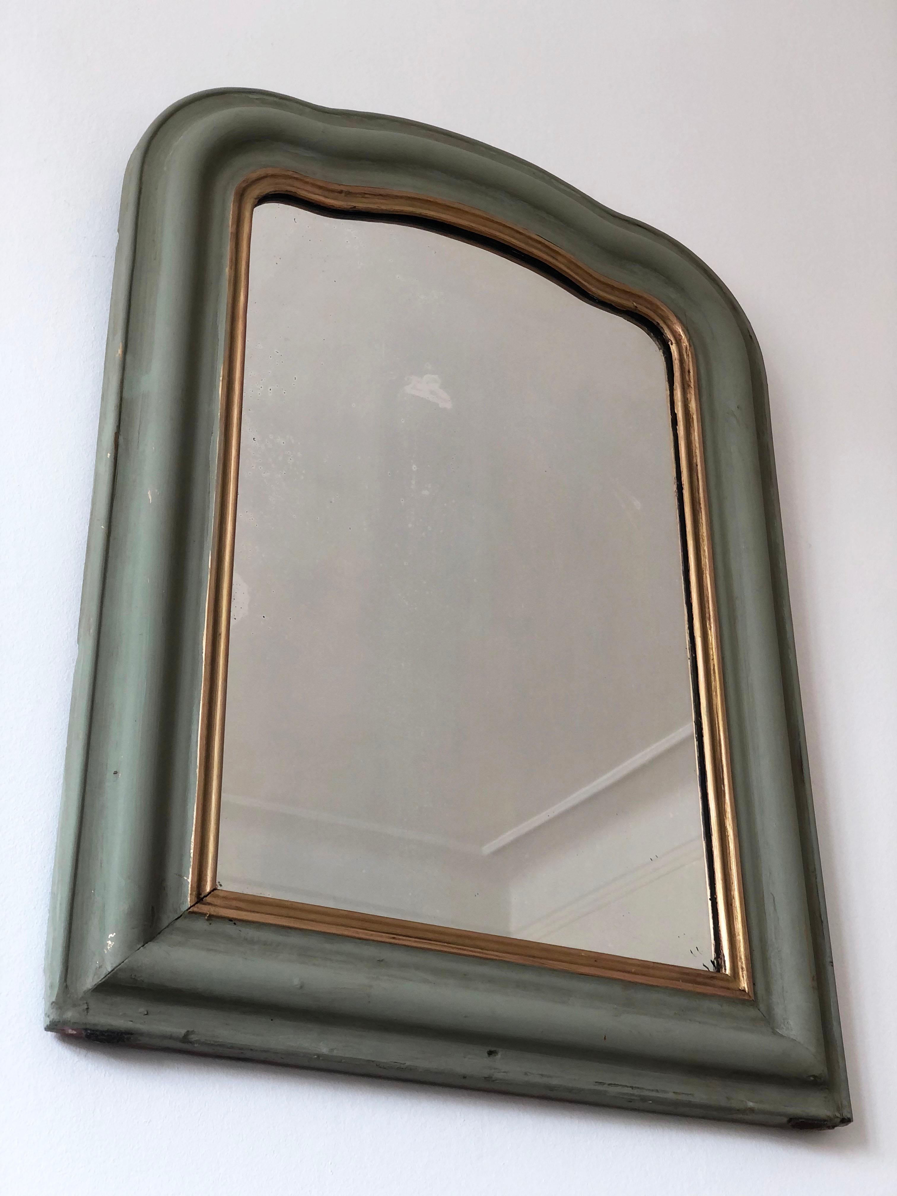 Large Antique Louis Philippe French Mirror in Green and Gold, Late 19th Century For Sale 1