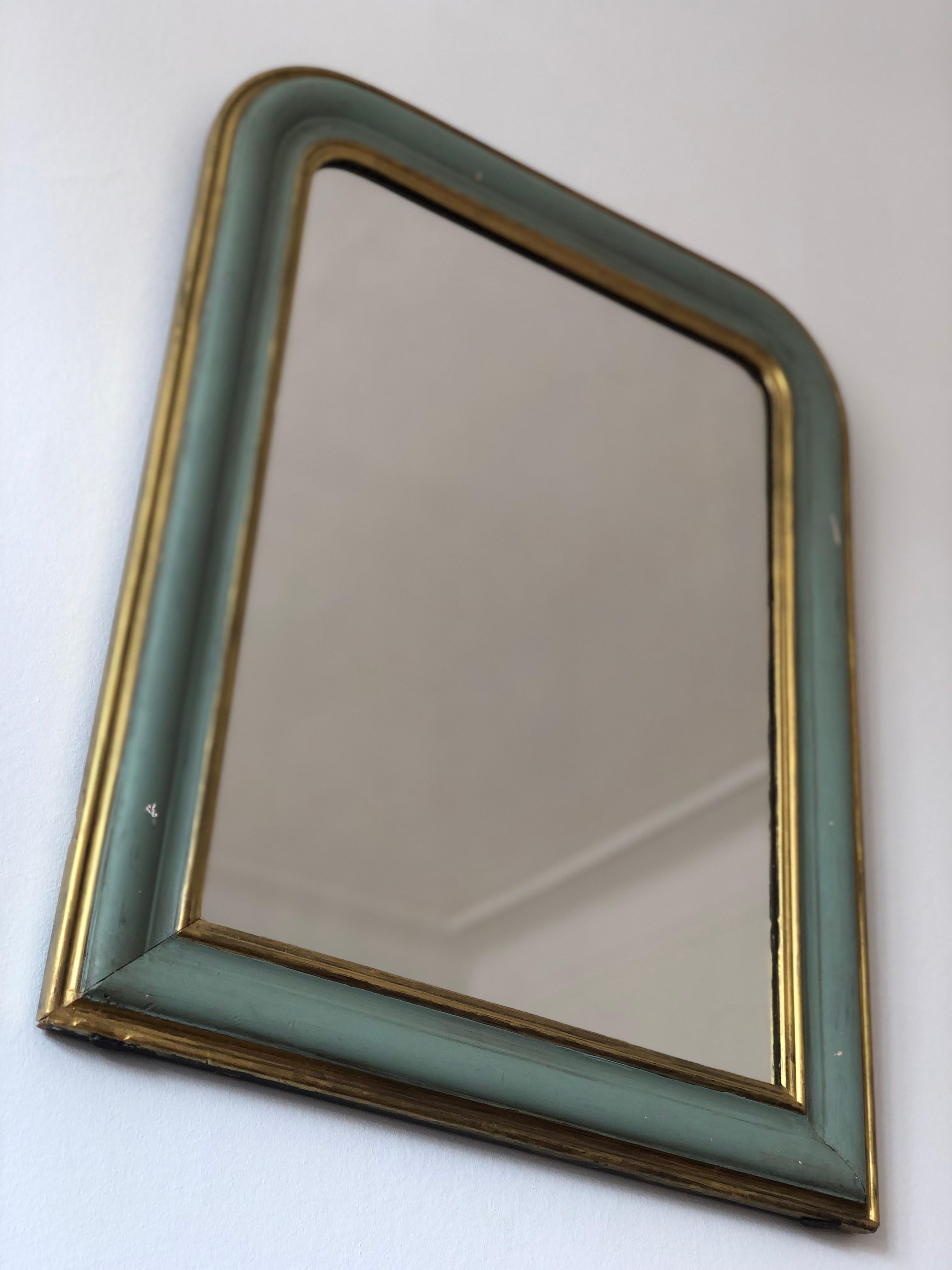 Large Antique Louis Philippe French Mirror in Green and Gold, Late 19th Century For Sale 1