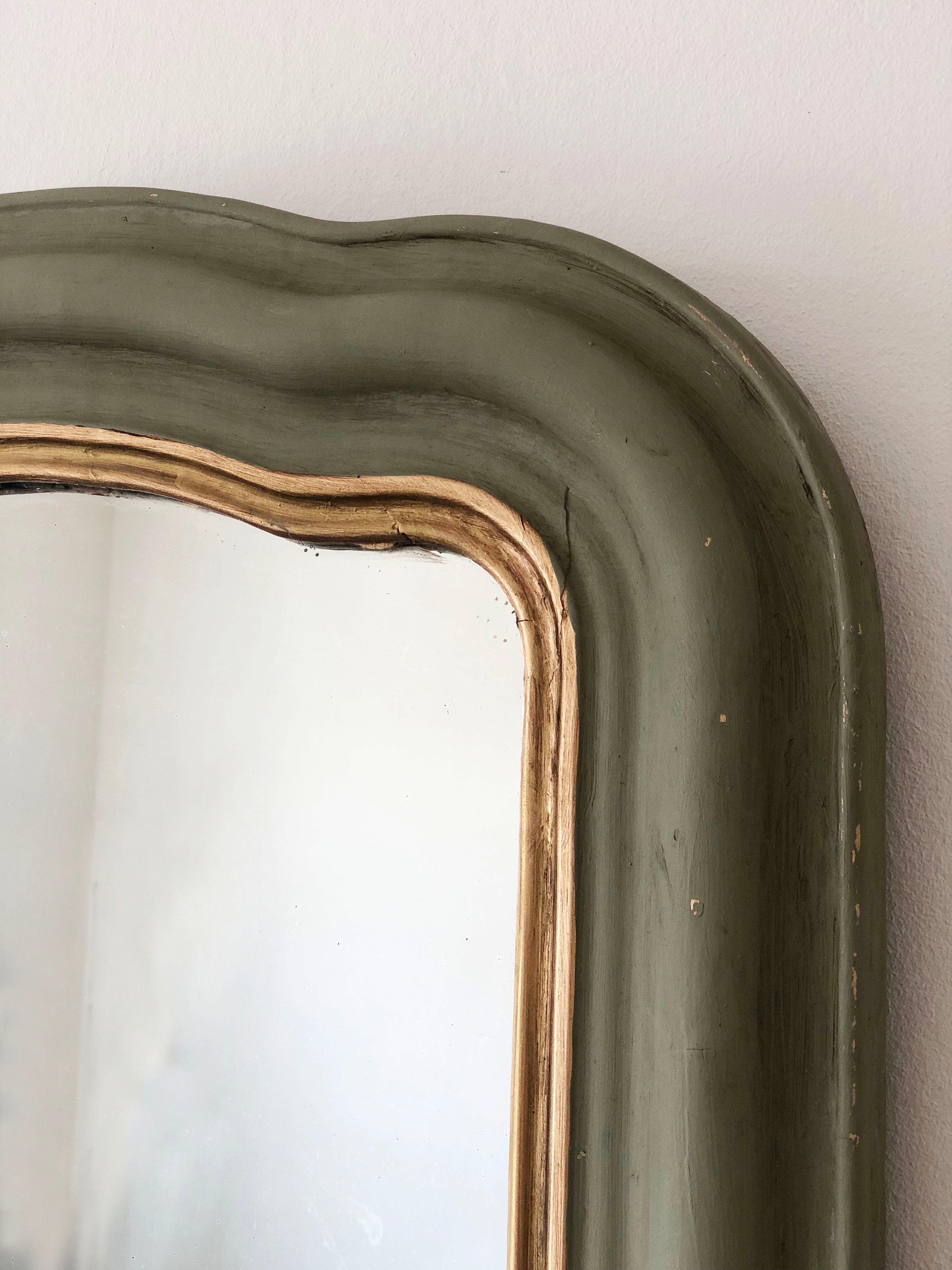Large Antique Louis Philippe French Mirror in Green and Gold, Late 19th Century For Sale 2