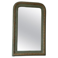 Gran espejo francés antiguo Louis Philippe en verde y dorado, finales del siglo XIX