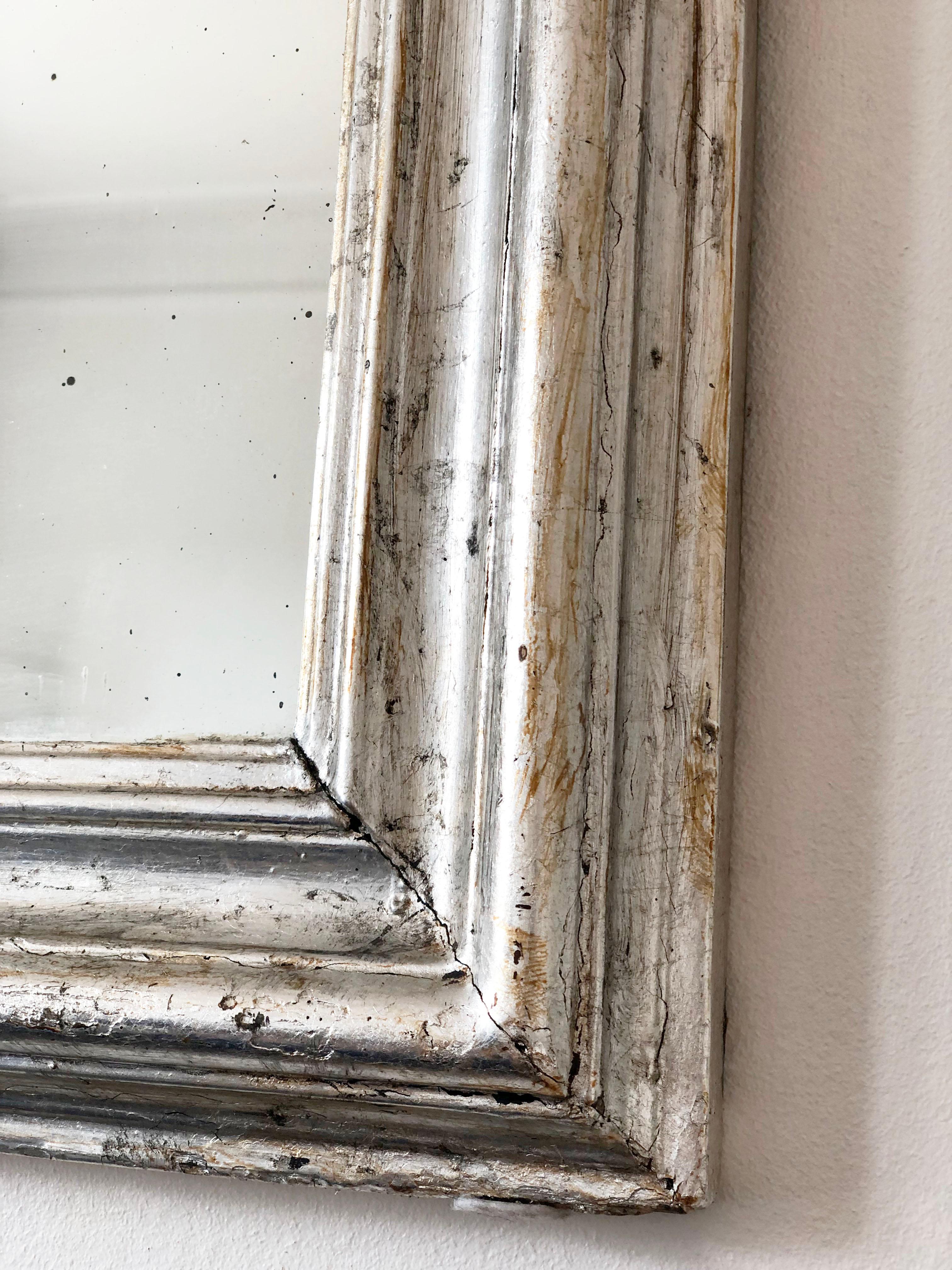 Gilt Large Antique Louis Philippe French Mirror in Silver, Late 19th Century For Sale
