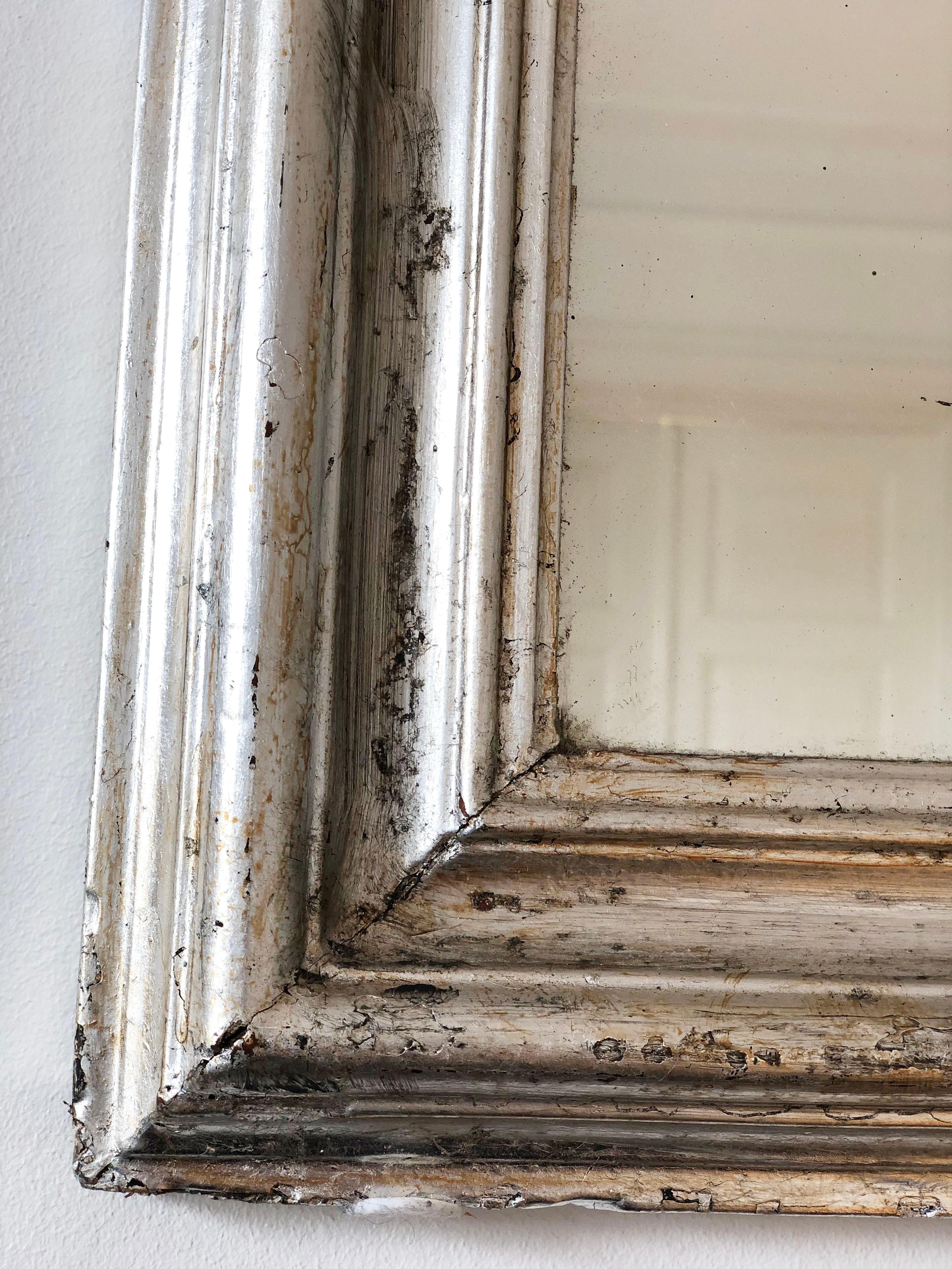 Large Antique Louis Philippe French Mirror in Silver, Late 19th Century For Sale 1