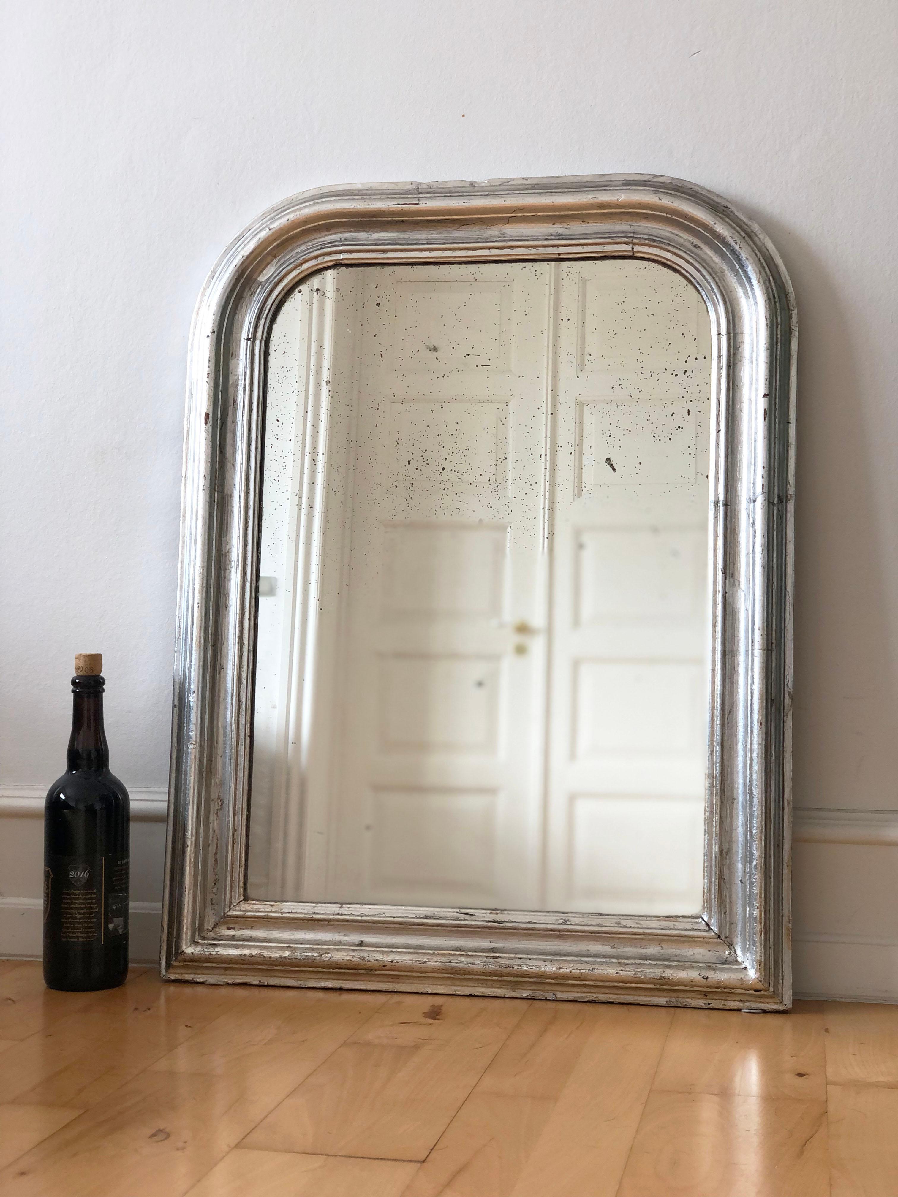 Large Antique Louis Philippe French Mirror in Silver, Late 19th Century For Sale 2