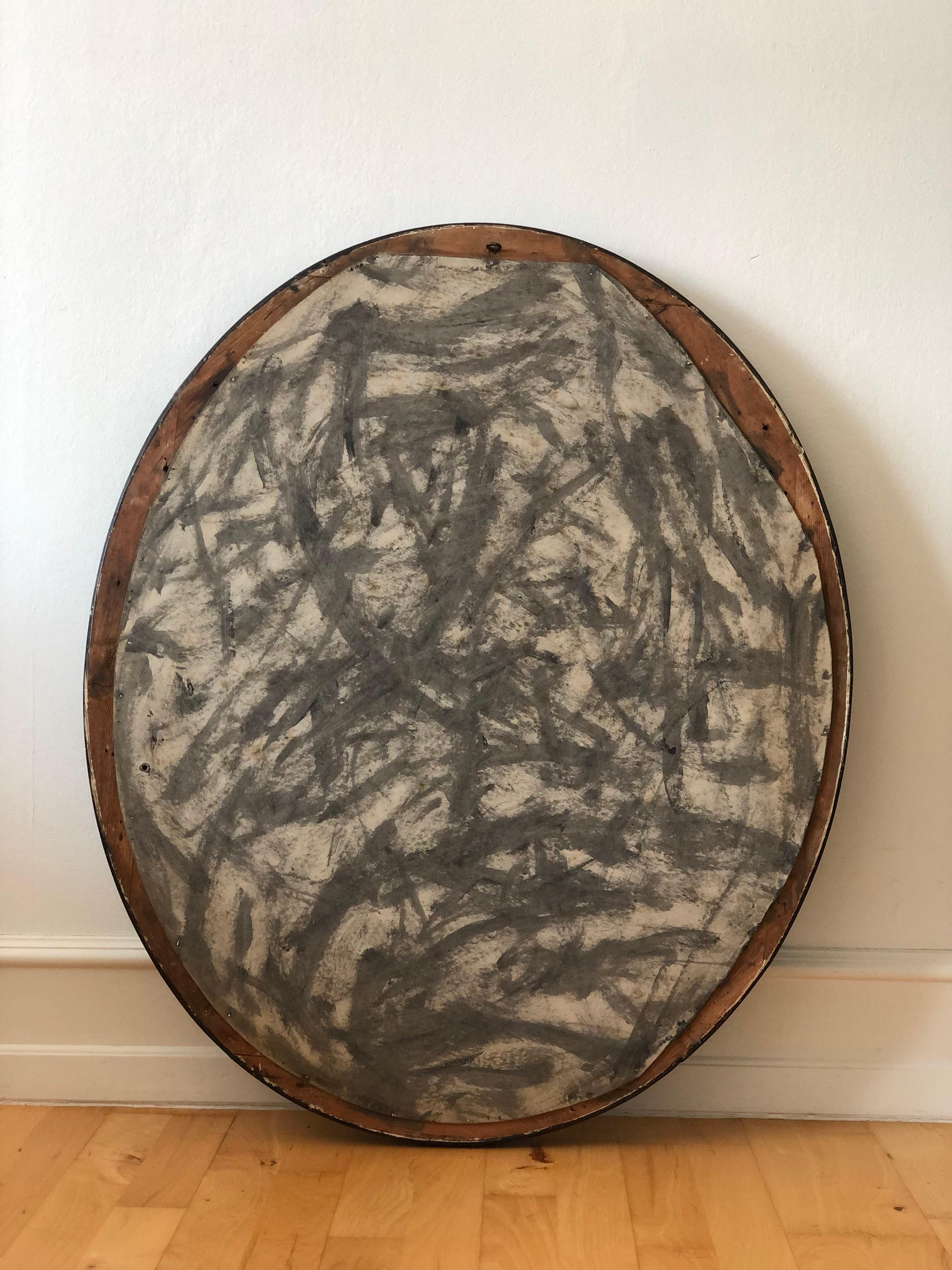 Large Antique Louis Philippe French Oval Mirror in Black and Gold, 19th Century For Sale 4