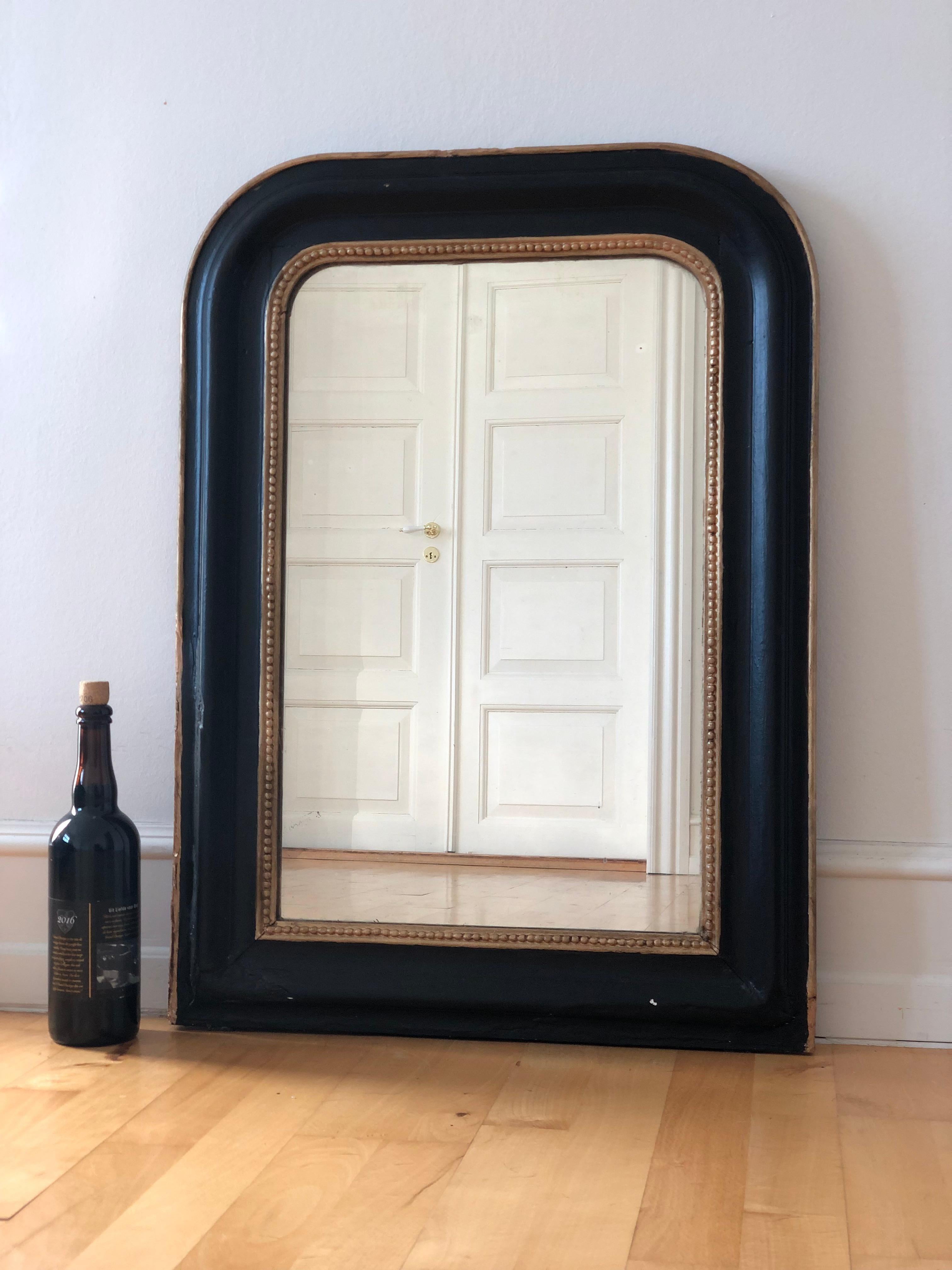 Gilt Large Antique Louis Philippe Mirror in Black and Gold France Late 19th Century