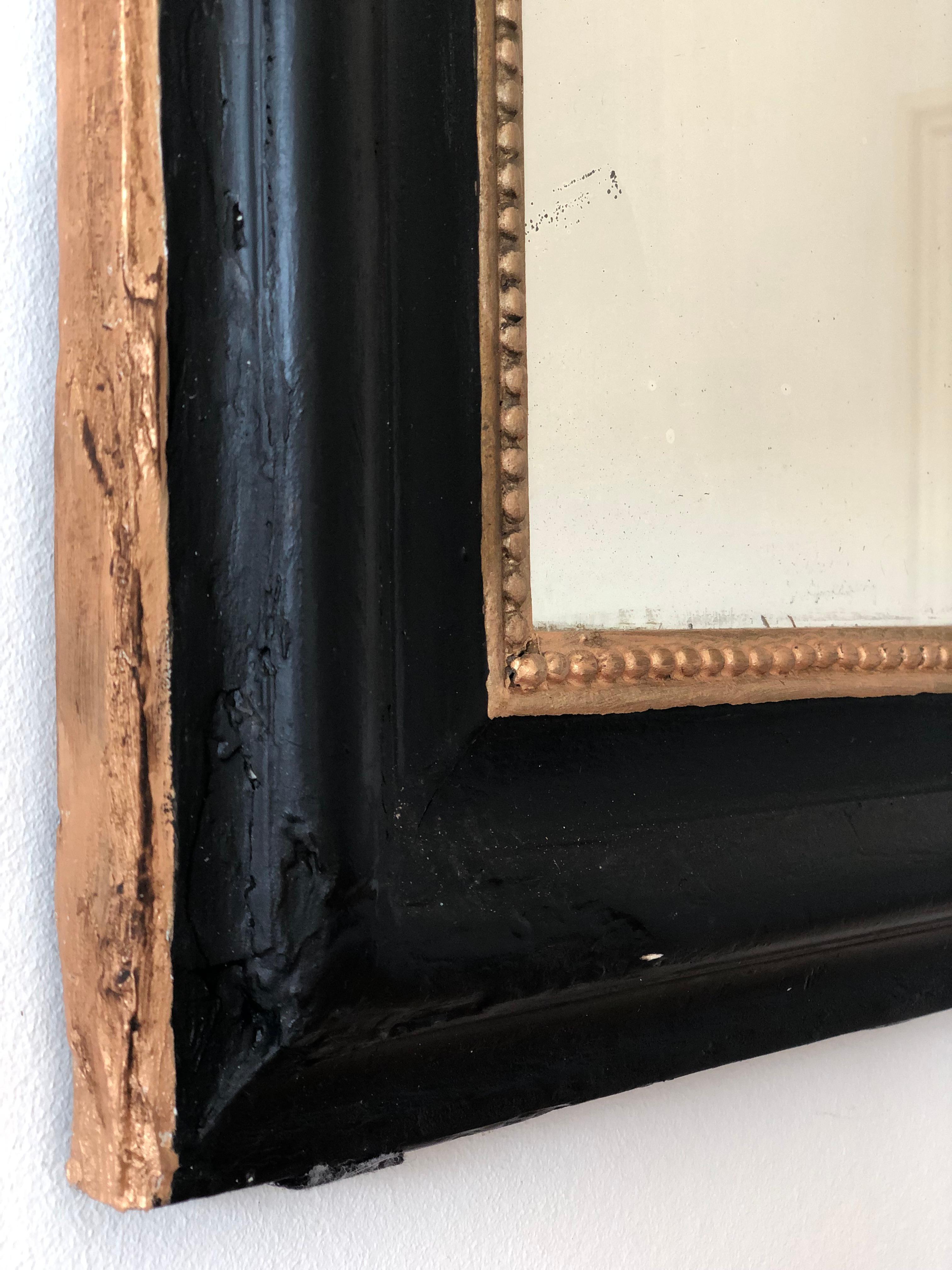 Large Antique Louis Philippe Mirror in Black and Gold France Late 19th Century In Good Condition In Sakskøbing, DK