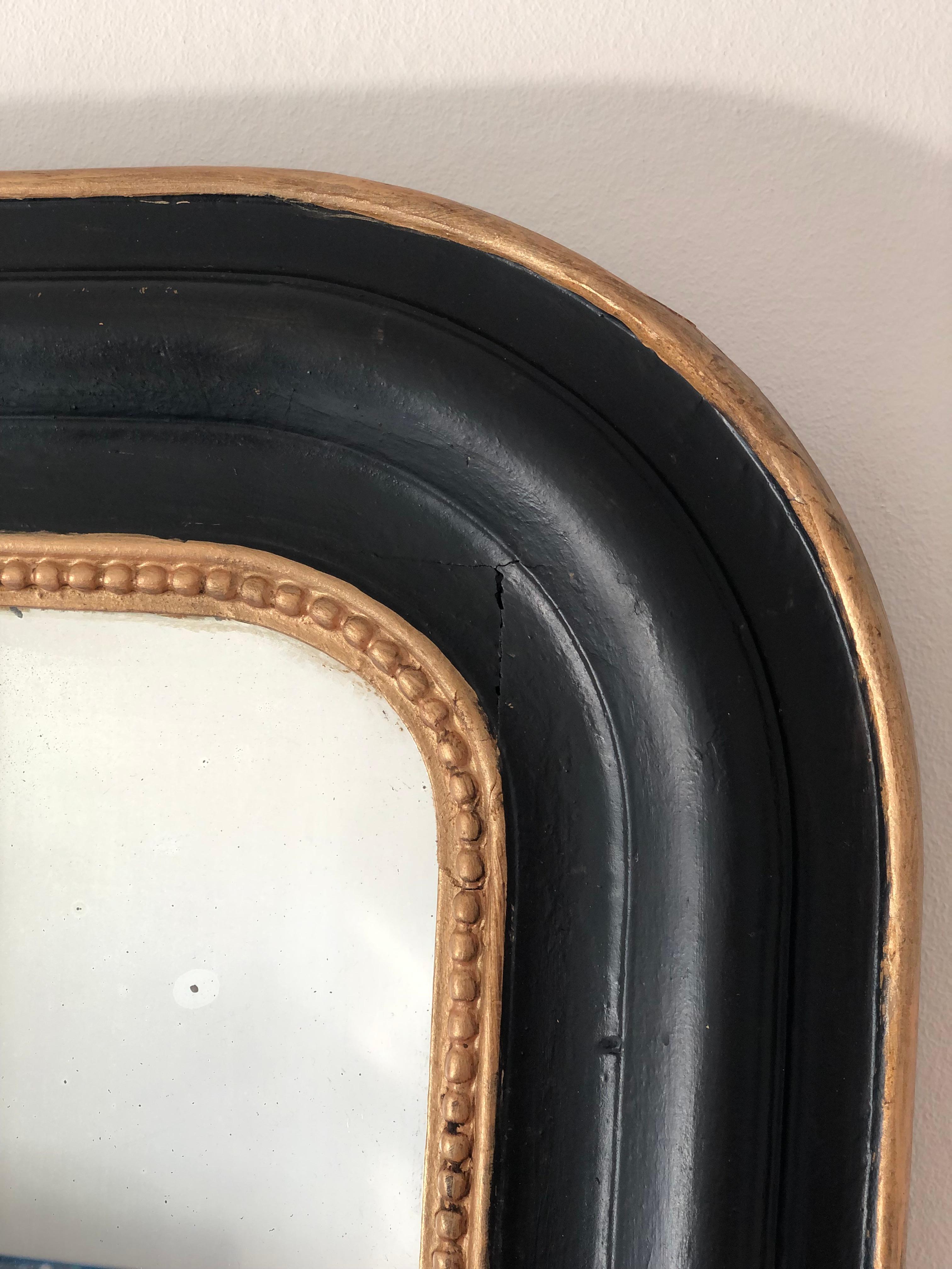 Large Antique Louis Philippe Mirror in Black and Gold France Late 19th Century 1