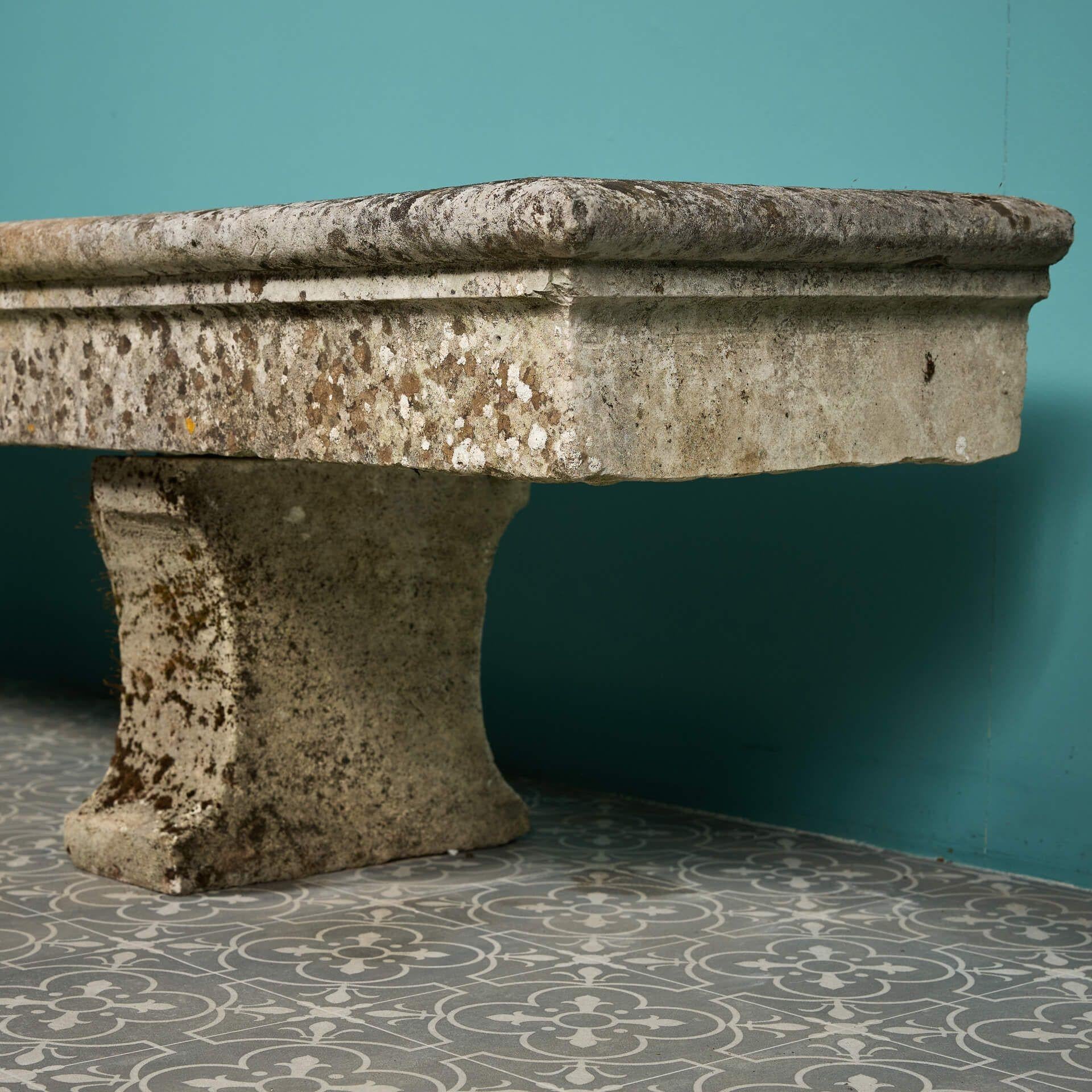 Large Antique Louis Style Limestone Garden Bench In Fair Condition In Wormelow, Herefordshire