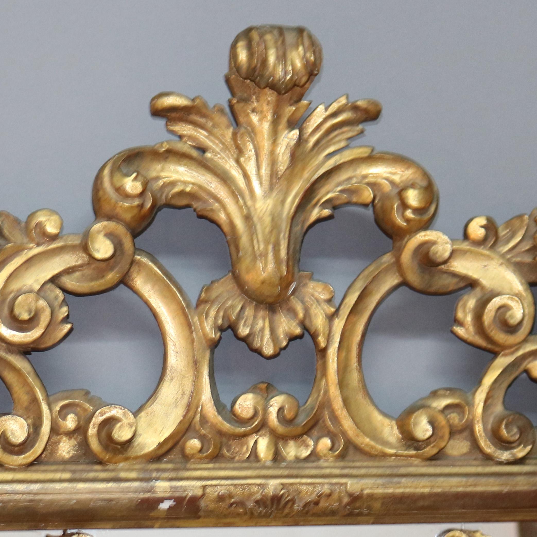 ***Reduced Delivery Rates - See Below or Click “Ask The Seller” to Request a Quote***

Oversized Antique French Louis XIV Inspired Giltwood Parclose Foliate Form Wall Mirror with Palmette Crest  C1920

Measures - 58