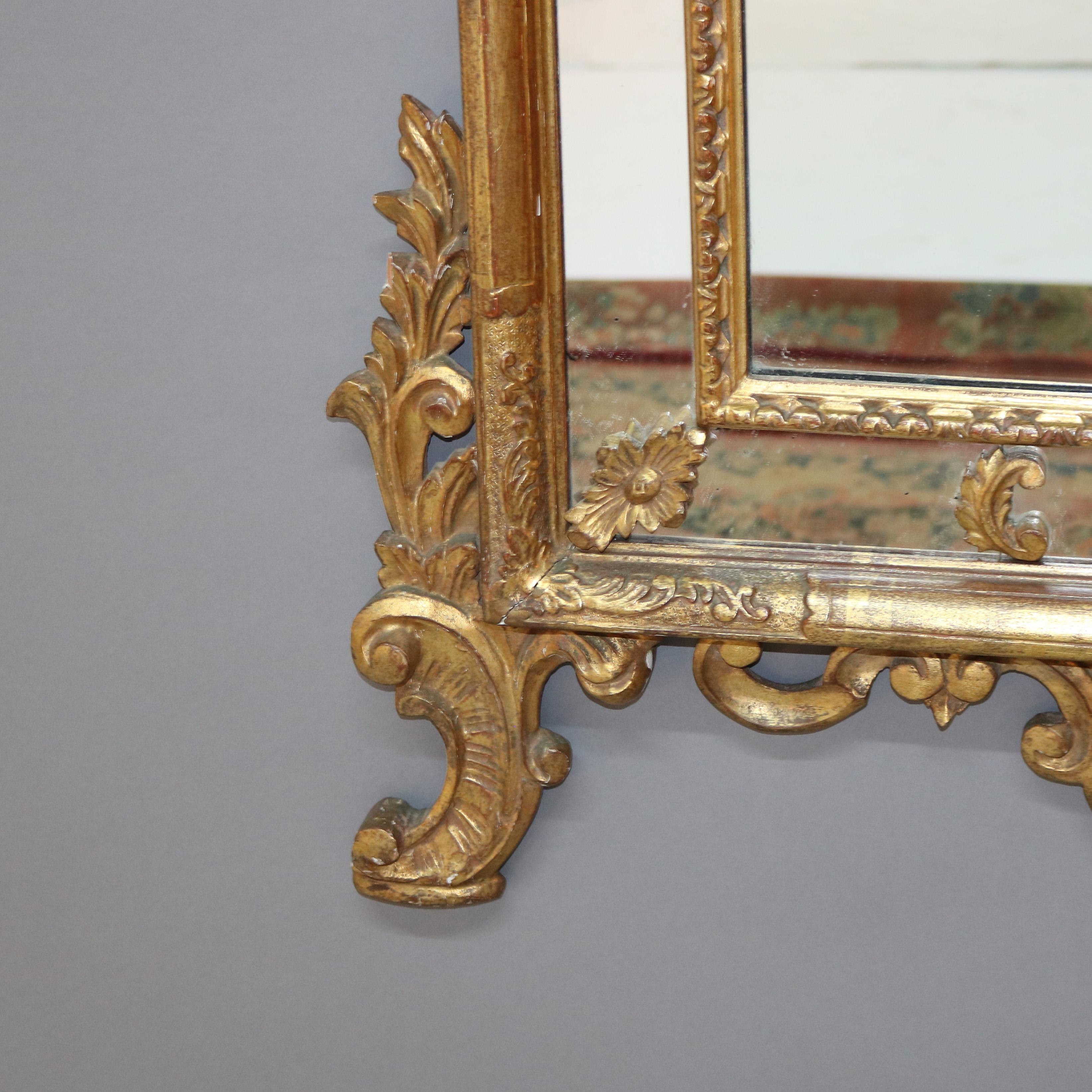 Large Antique Louis XIV Style Giltwood Parclose Foliate Form Wall Mirror C1920 In Good Condition In Big Flats, NY