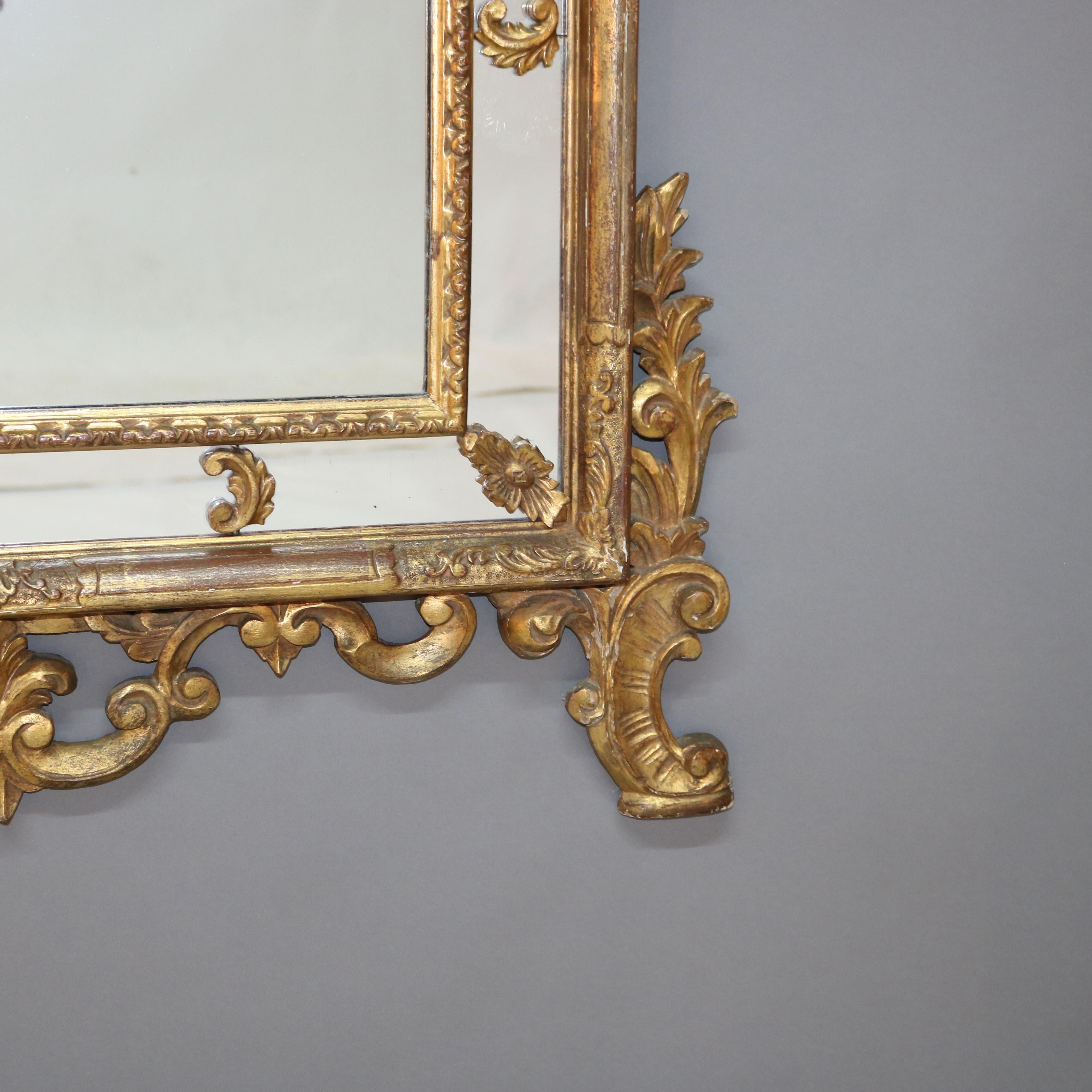 20th Century Large Antique Louis XIV Style Giltwood Parclose Foliate Form Wall Mirror C1920