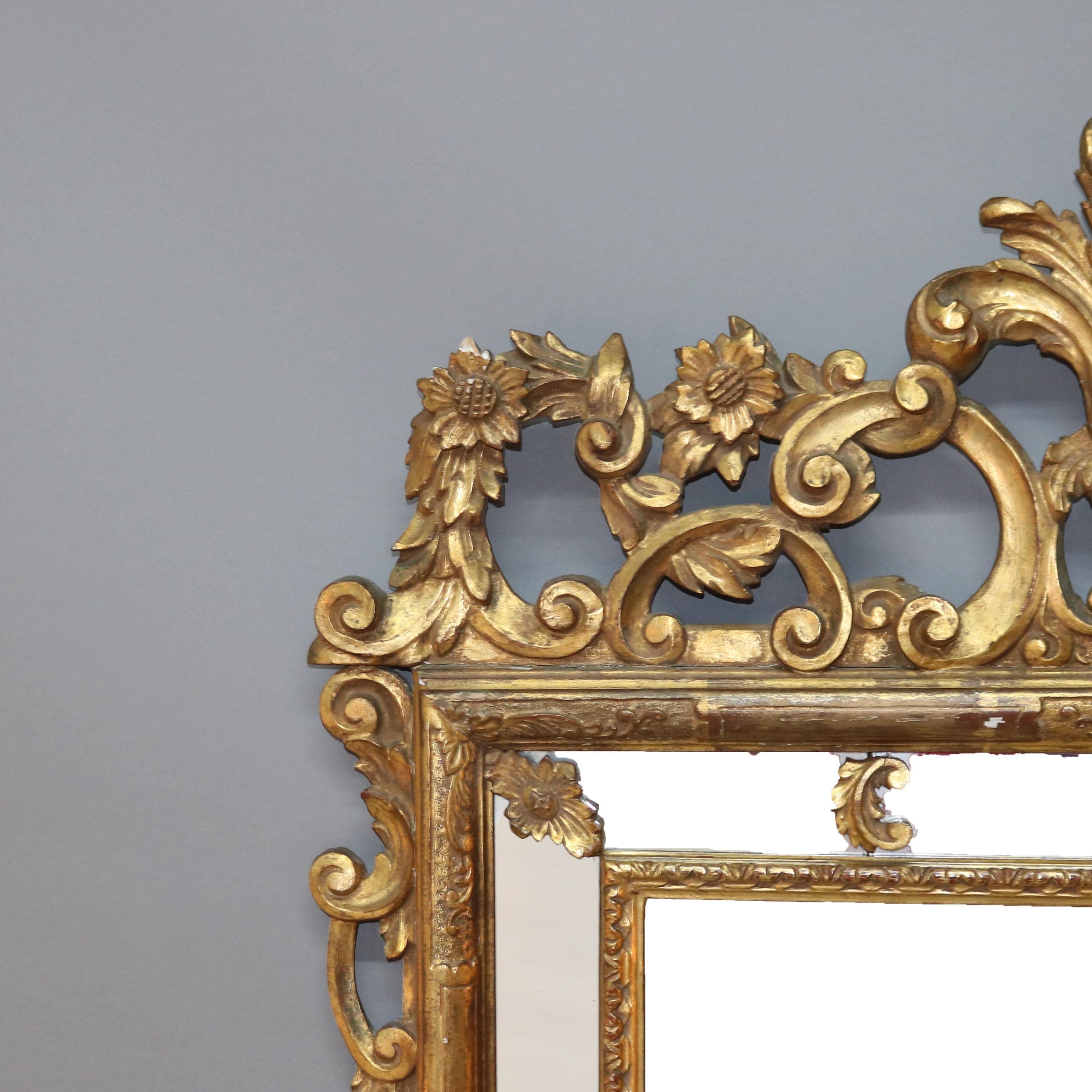 Large Antique Louis XIV Style Giltwood Parclose Foliate Form Wall Mirror C1920 2