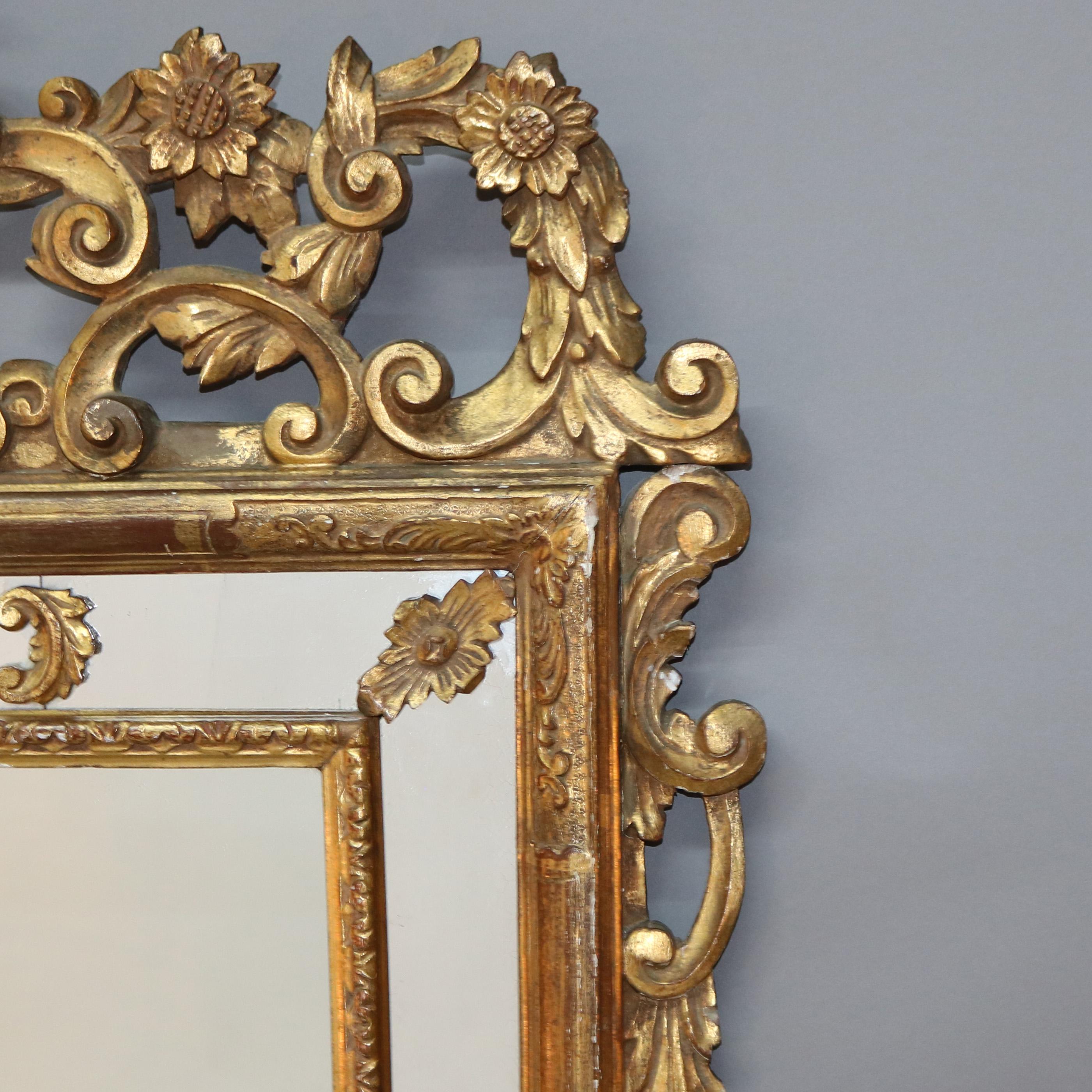 Large Antique Louis XIV Style Giltwood Parclose Foliate Form Wall Mirror C1920 3