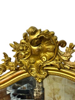 Grande Antique Mirror Luigi XV dorato e smussato, Francia, XIX secolo
