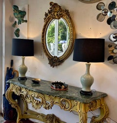 Large Antique Louis XV Oval Giltwood Carved Beveled Mirror