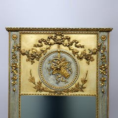 Large Antique Louis XVI Parcel Gilt Trumeau Panier des Fleurs Wall Mirror, c1900