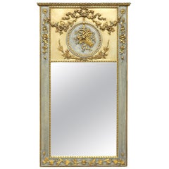 Large Antique Louis XVI Parcel Gilt Trumeau Panier des Fleurs Wall Mirror, c1900