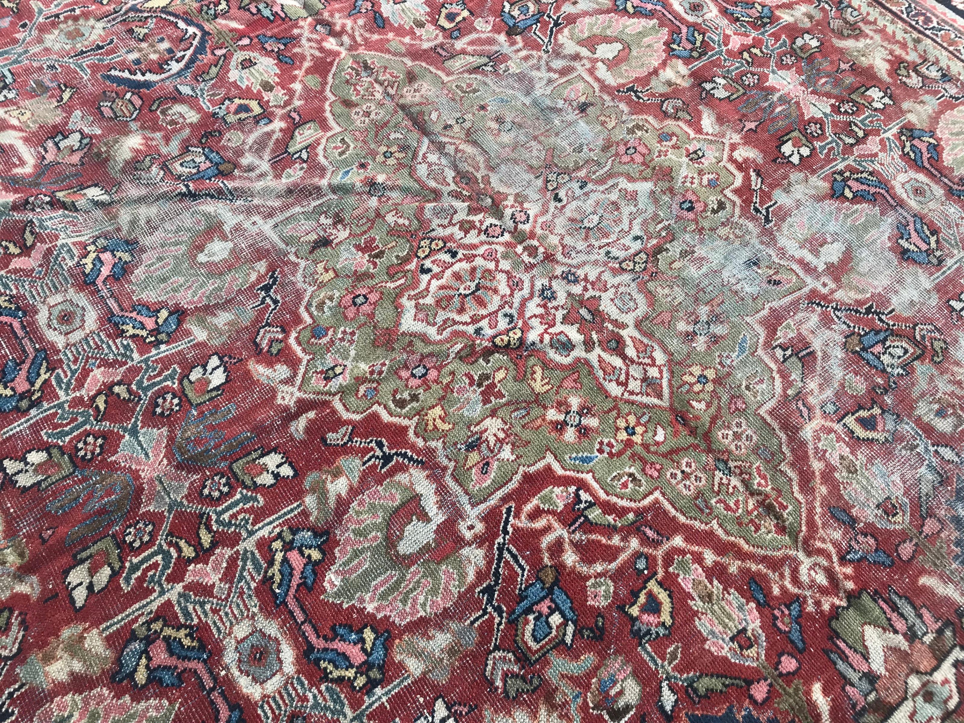 Hand-Knotted Large Antique Mahal Rug For Sale