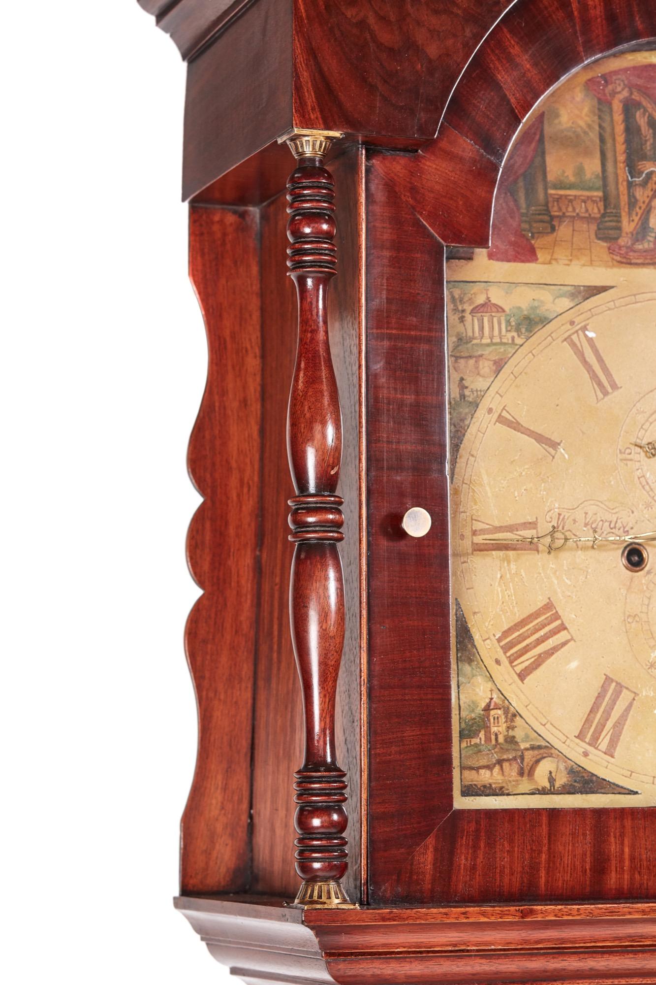Grande horloge ancienne en acajou à cadran peint 8 jours en vente 4