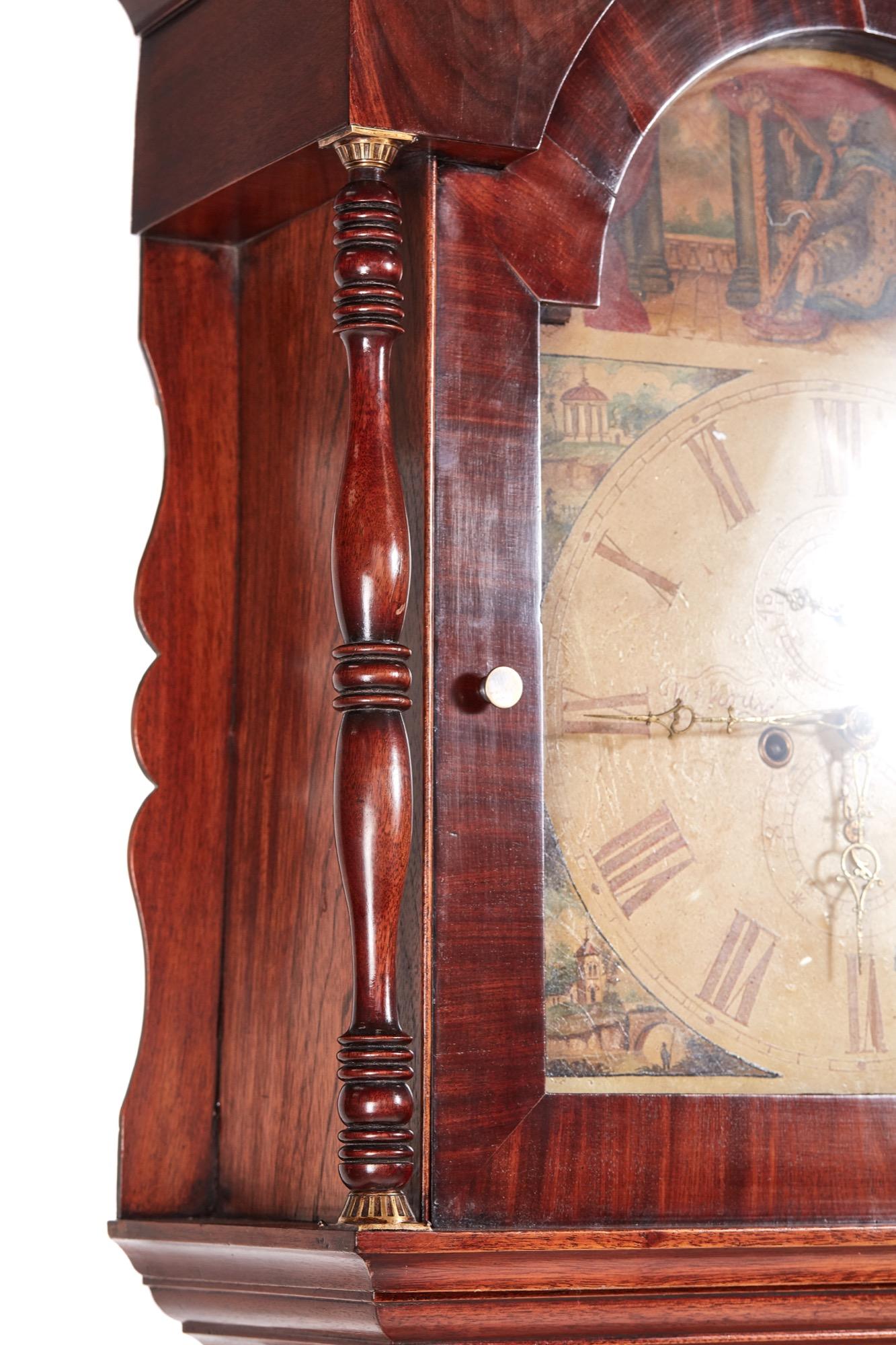 Large Antique Mahogany 8 Day Painted Face Longcase Clock For Sale 3