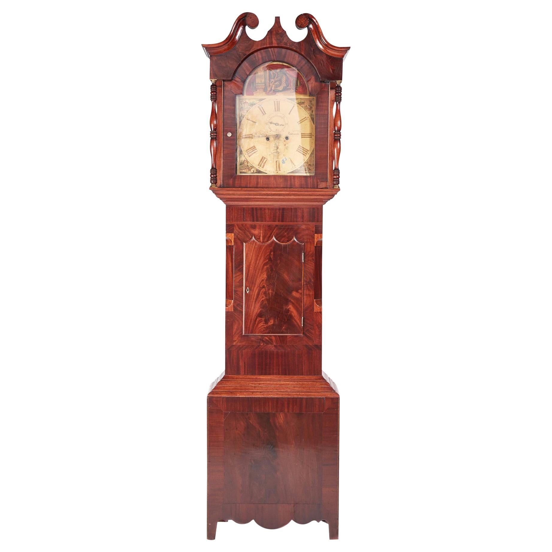 Large Antique Mahogany 8 Day Painted Face Longcase Clock For Sale