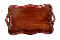 Large Antique Mahogany Butler's Tray with Openwork Foliate Handles