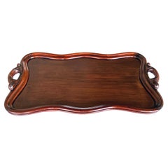 Large Antique Mahogany Butler's Tray with Openwork Foliate Handles