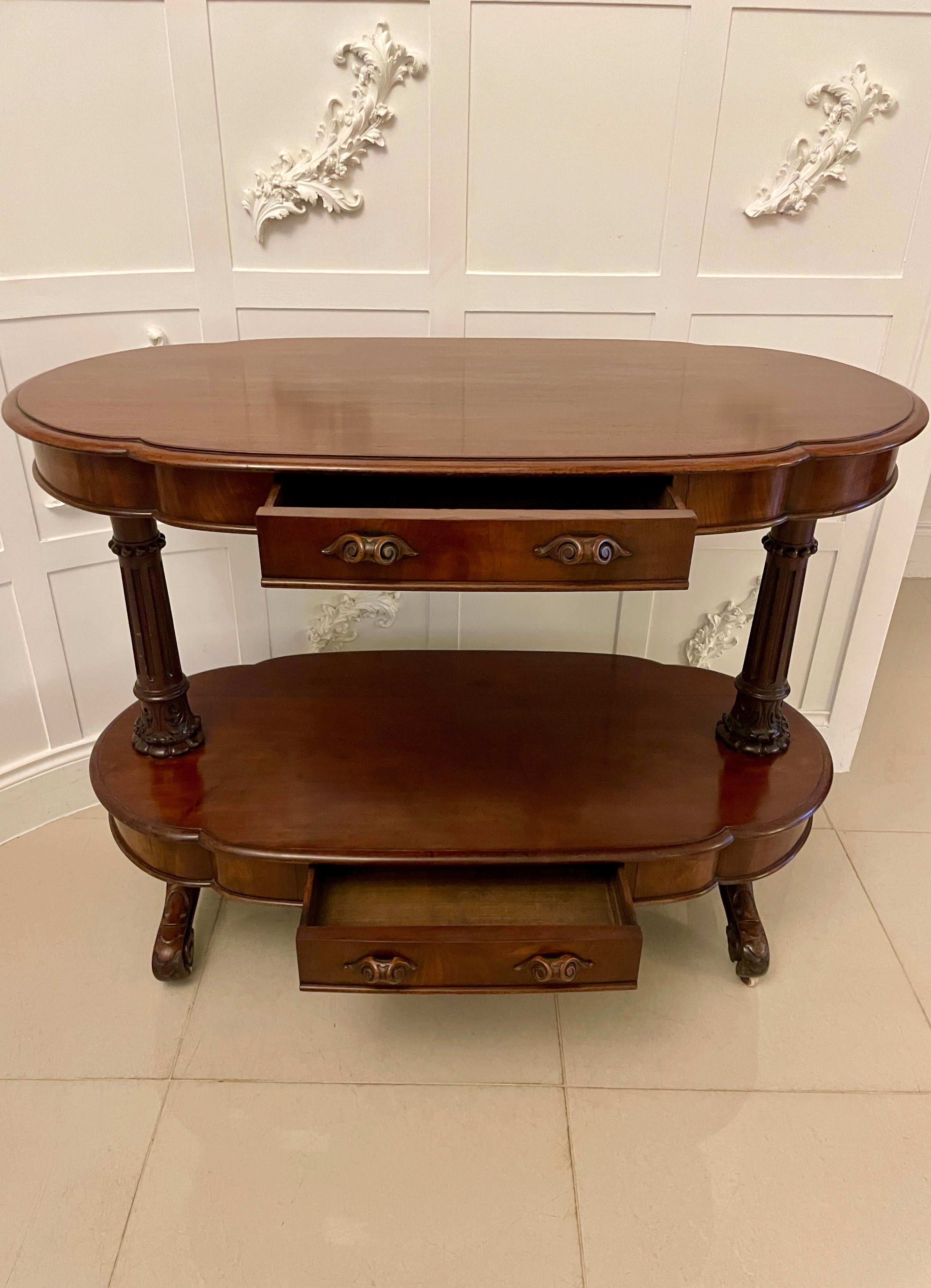 Large Antique Mahogany Oval Shaped Freestanding Serving/Console Table For Sale 1