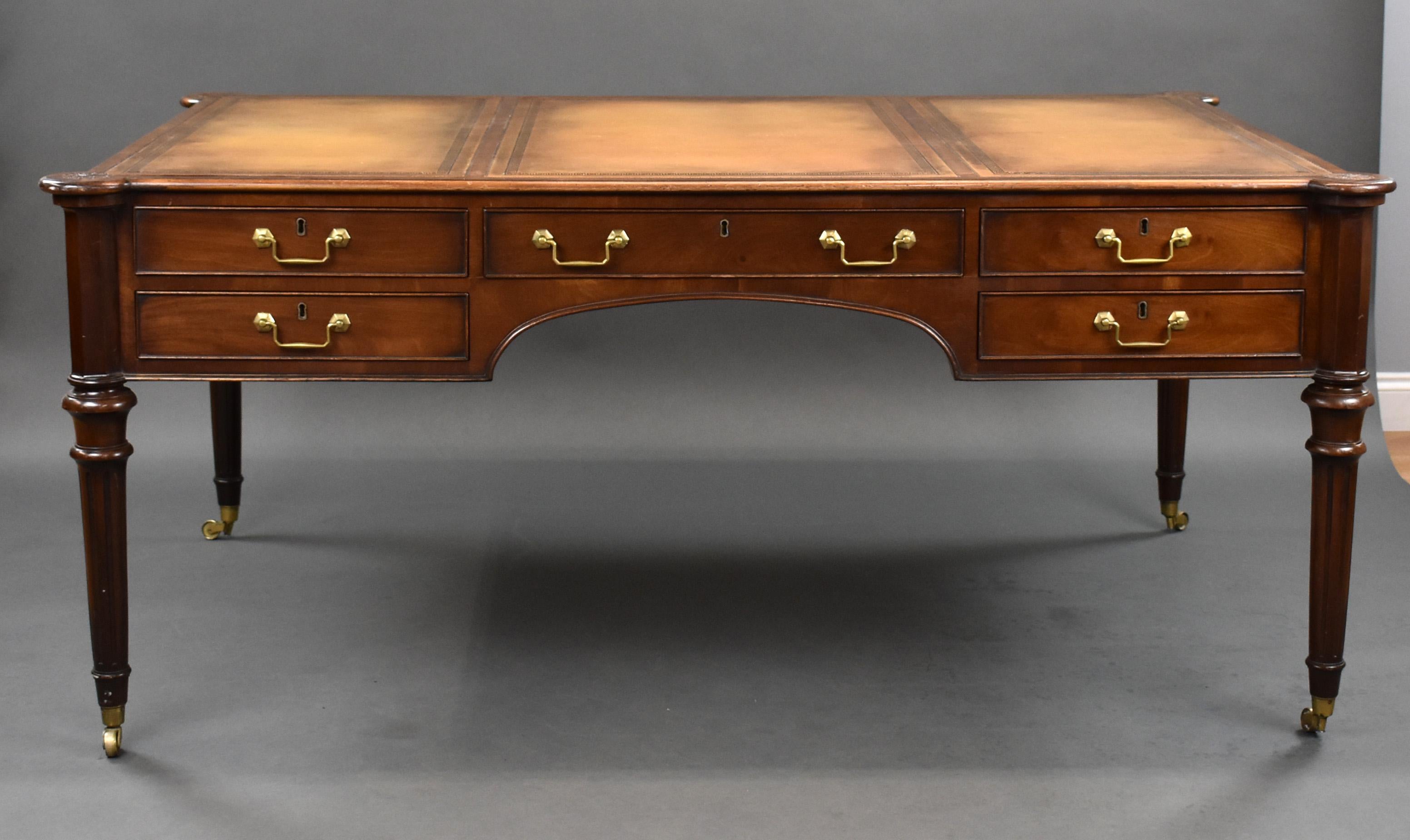 English Large Antique Mahogany Writing Table For Sale